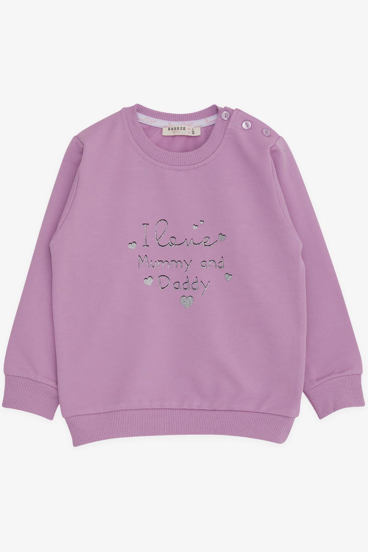 Breeze Kız Bebek Sweatshirt Simli Yazı Baskılı Eflatun (9 Ay-3 Yaş)