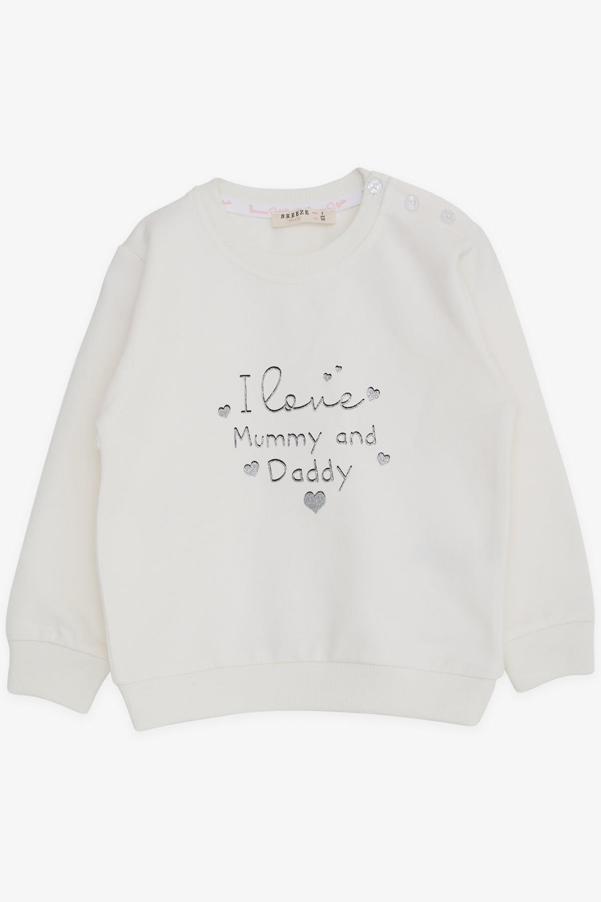 Breeze Kız Bebek Sweatshirt Simli Yazı Baskılı Ekru (9 Ay-3 Yaş)
