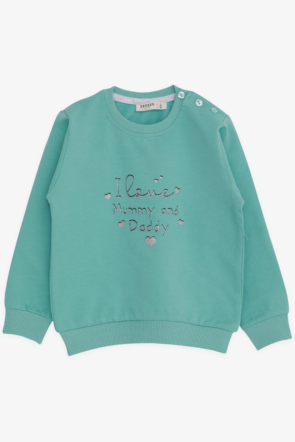 Breeze Kız Bebek Sweatshirt Simli Yazı Baskılı Mint Yeşili (9 Ay-3 Yaş)