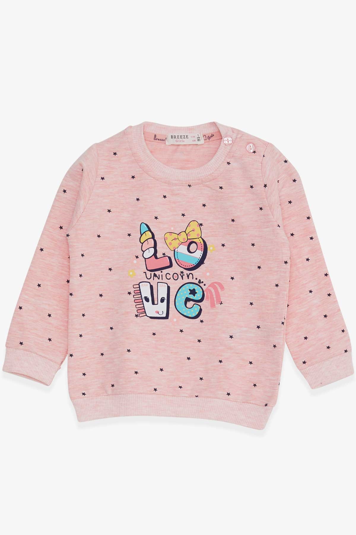 Breeze Kız Bebek Sweatshirt Unicorn Baskılı Somon Melanj (4 Ay-1.5 Yaş)