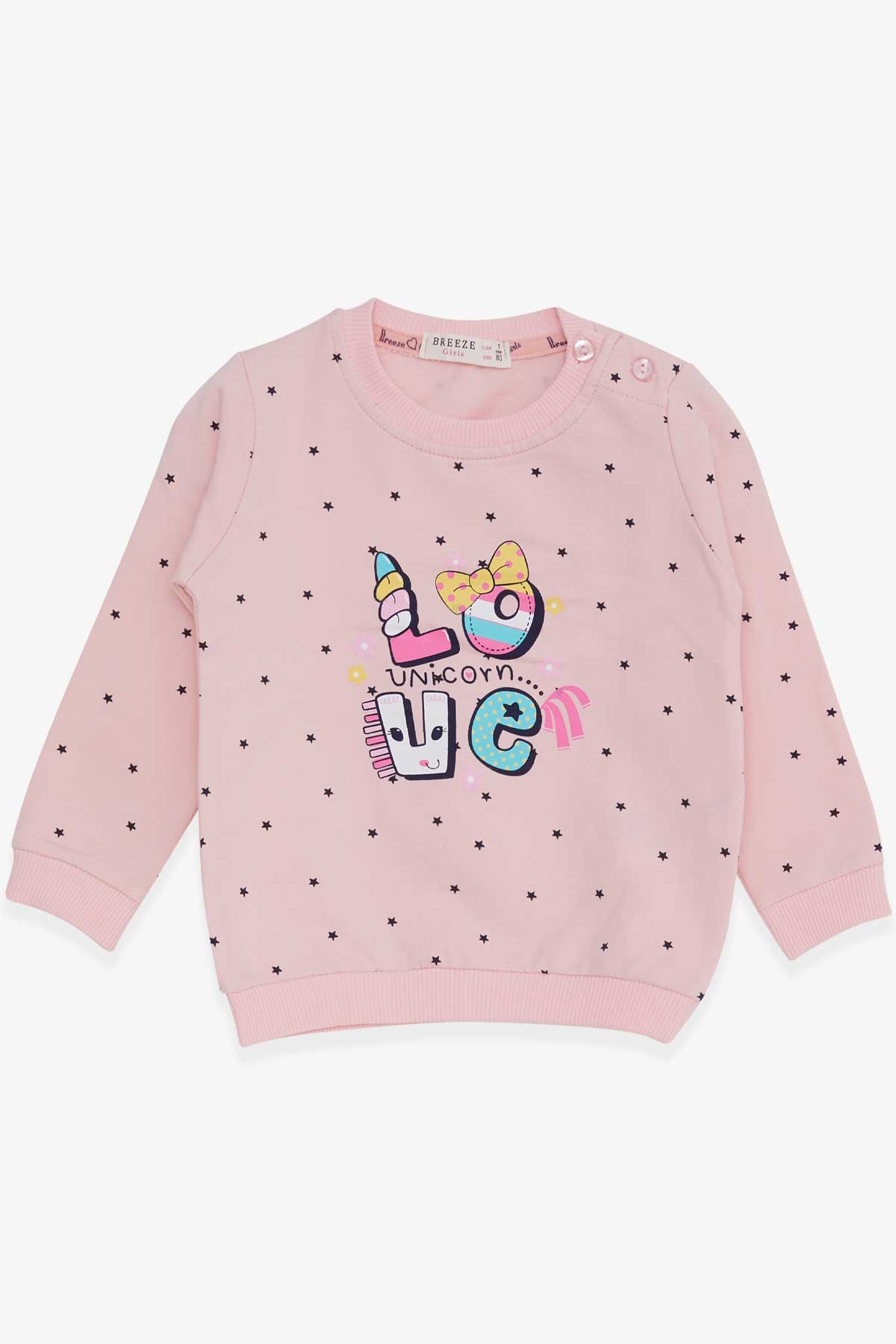 Breeze Kız Bebek Sweatshirt Unicorn Baskılı Pembe (4 Ay-1.5 Yaş)