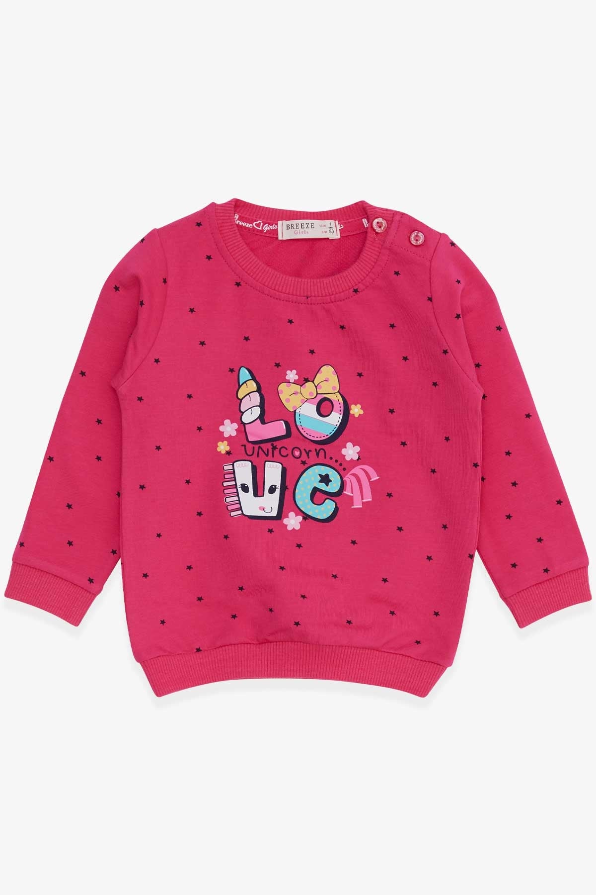 Breeze Kız Bebek Sweatshirt Unicorn Baskılı Fuşya (4 Ay-1.5 Yaş)