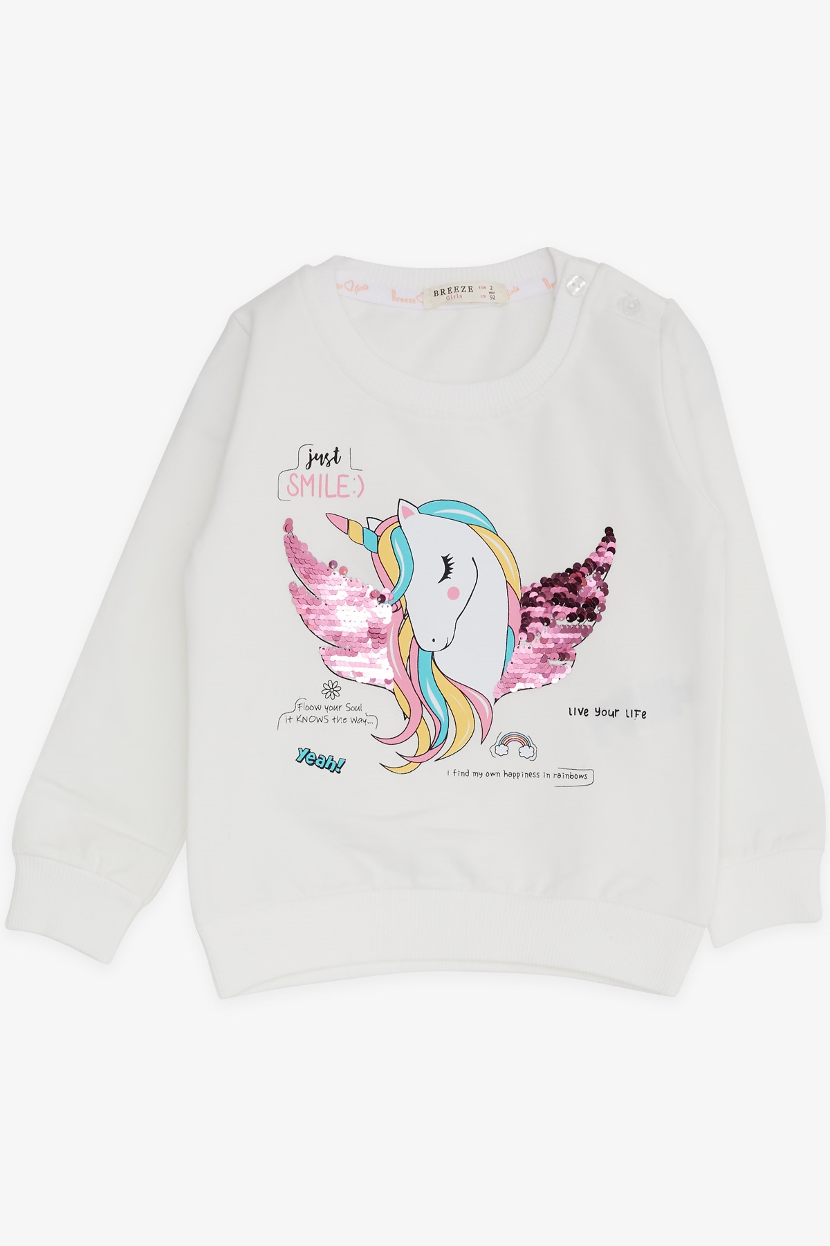 Breeze Kız Bebek Sweatshirt Unicorn Ekru (2 Yaş)
