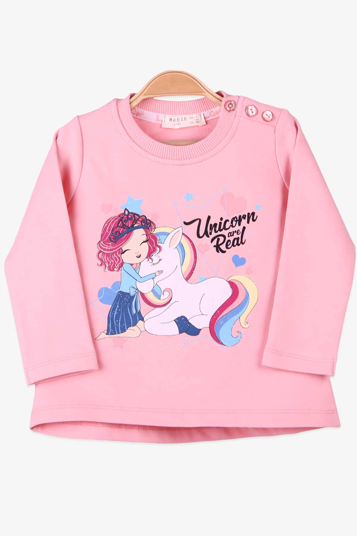 Breeze Kız Bebek Sweatshirt Unicorn Pudra (1 Yaş)