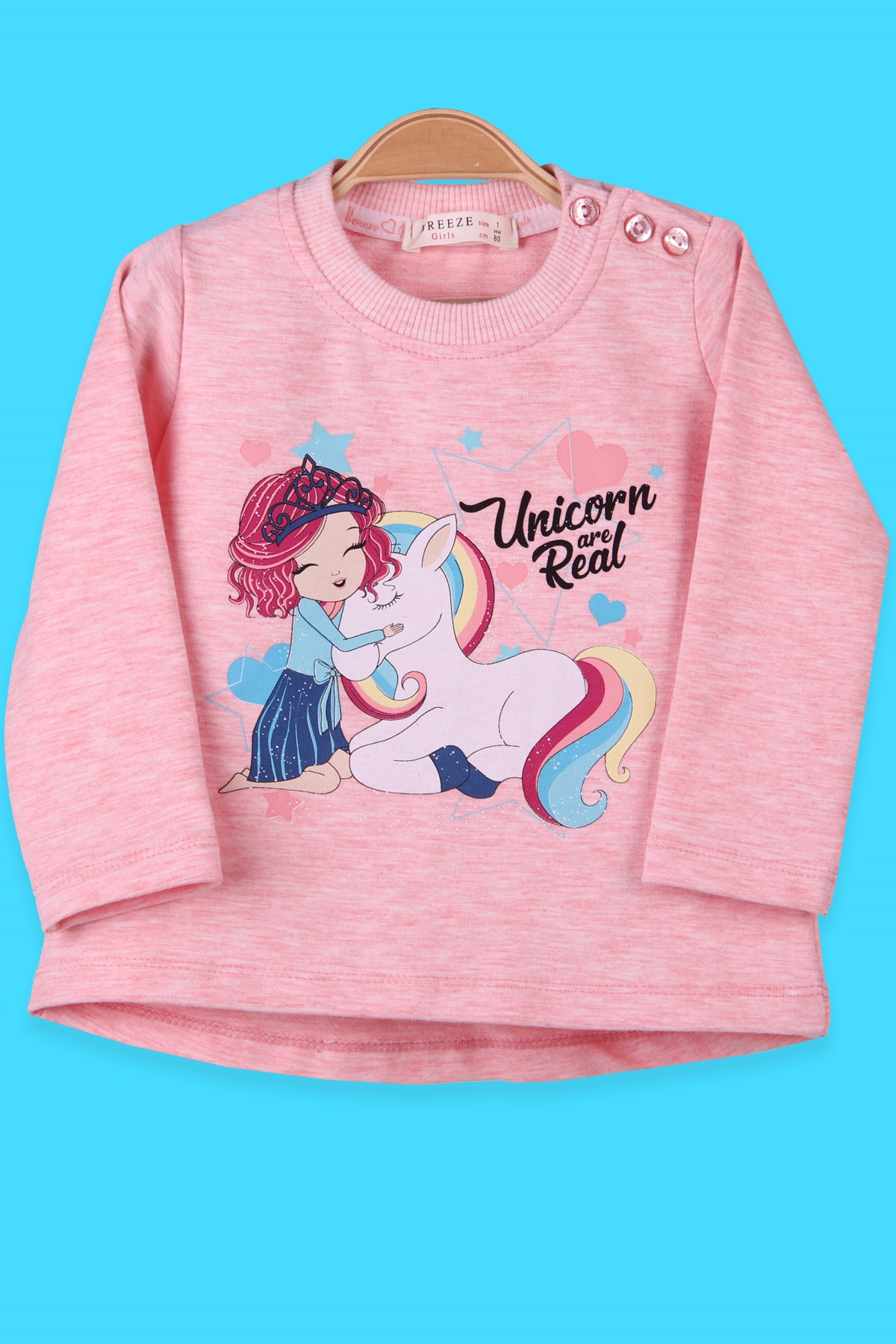 Breeze Kız Bebek Sweatshirt Unicorn Somon Melanj (1-4 Yaş)