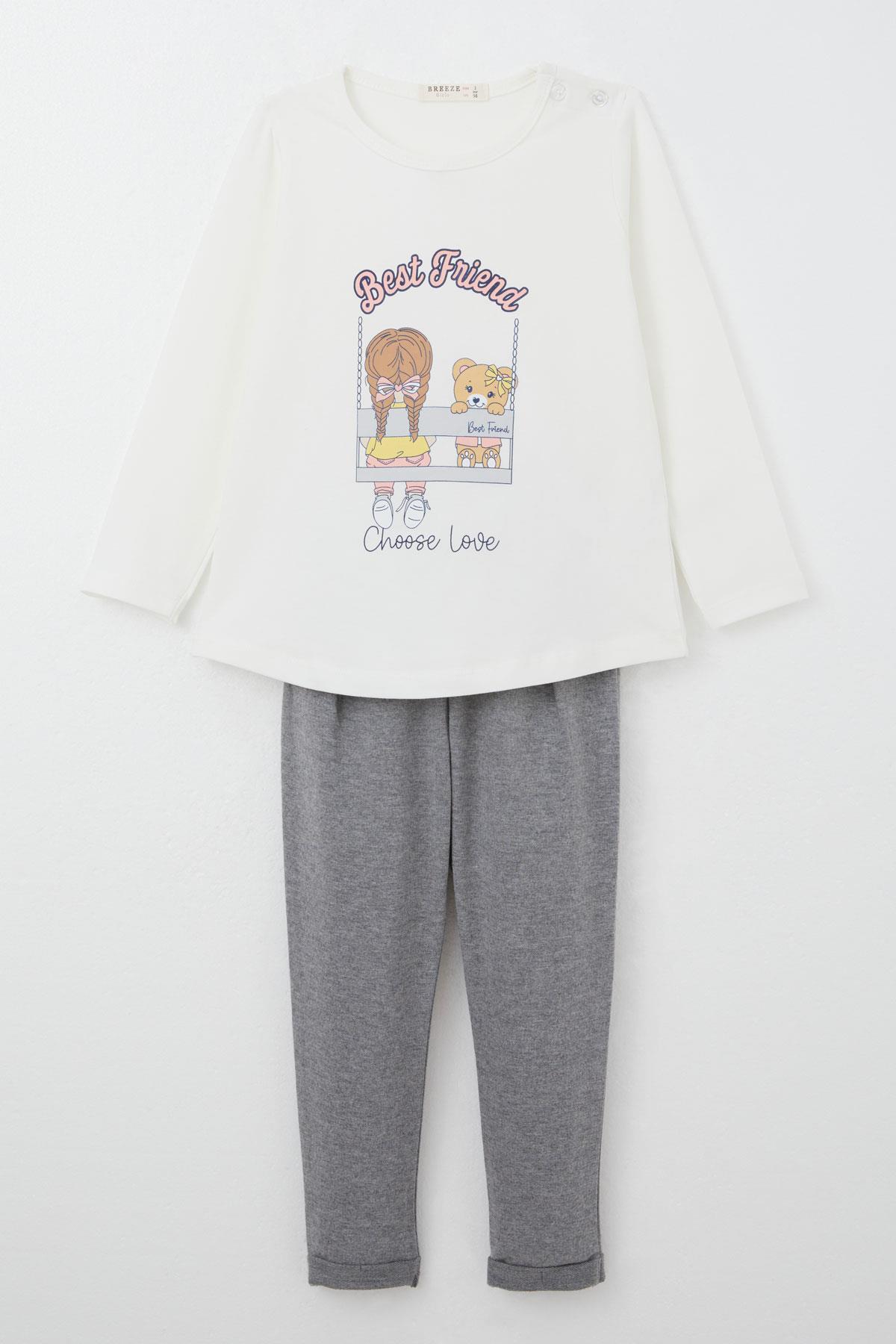 Breeze Kız Bebek Taytlı Takım Arkadaş Temalı Taytı Fiyonklu Ekru (9 Ay-3 Yaş)