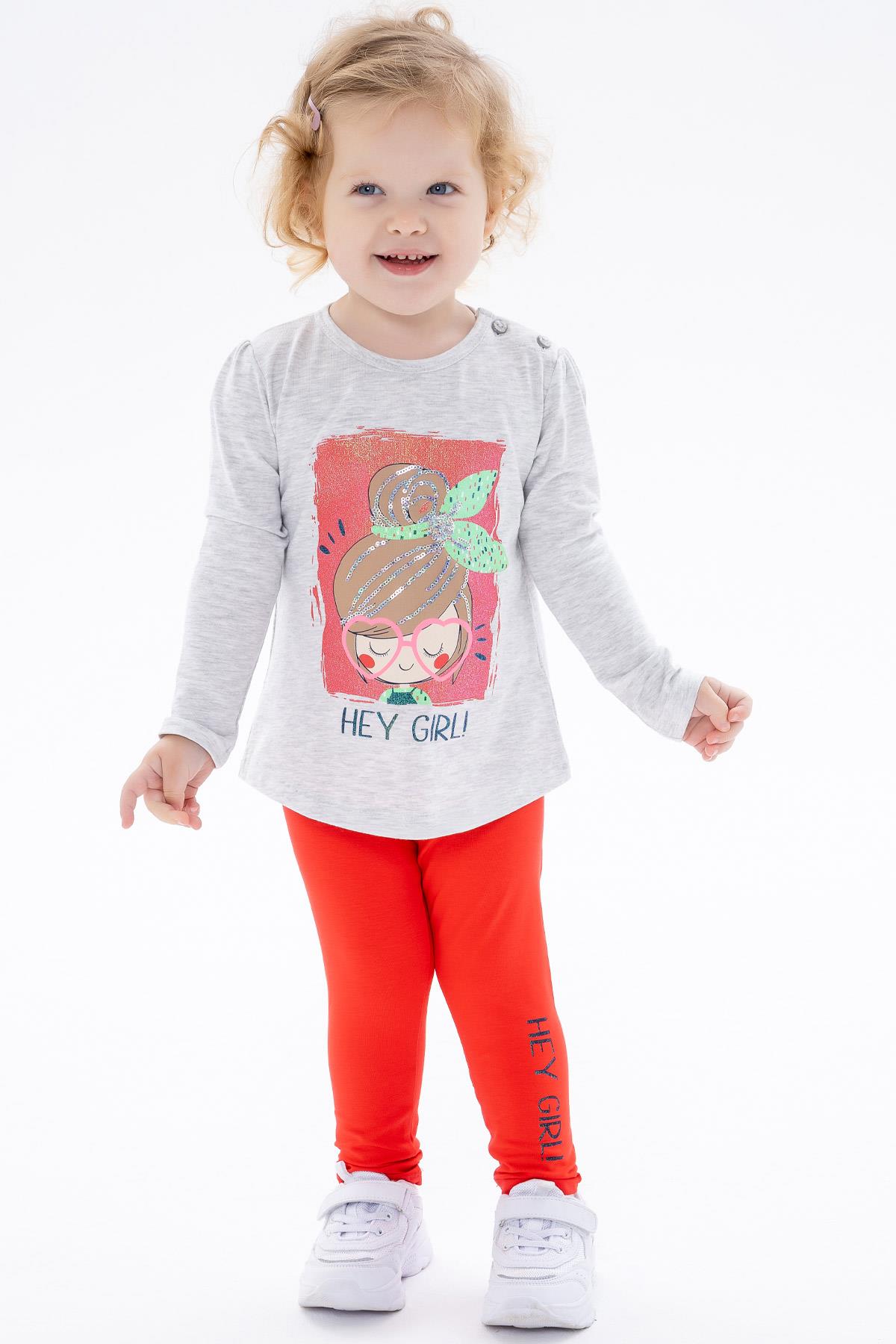 Breeze Kız Bebek Taytlı Takım Baskılı Bej Melanj (1.5 Yaş)