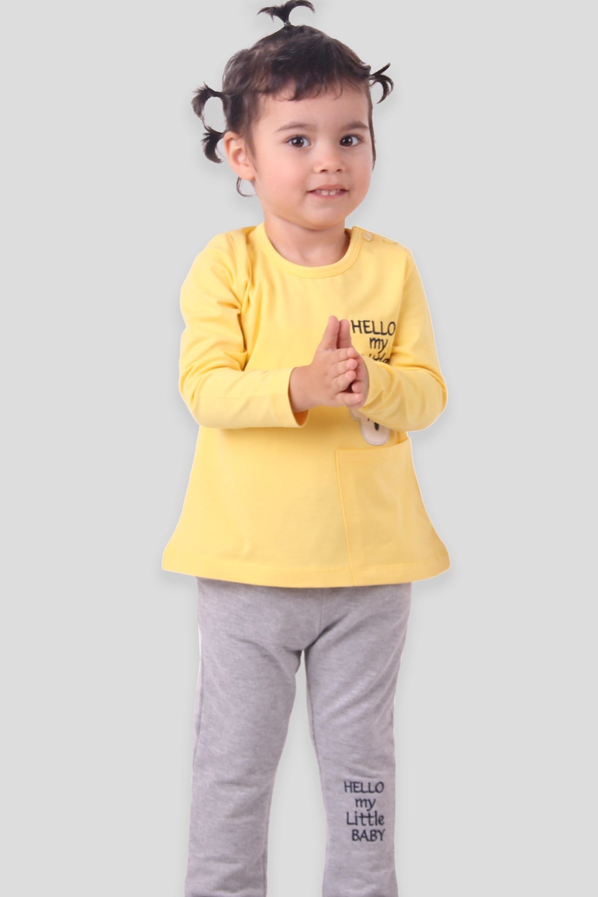 Breeze Kız Bebek Taytlı Takım Cep Desenli Sarı-Gri (6-24 Ay)