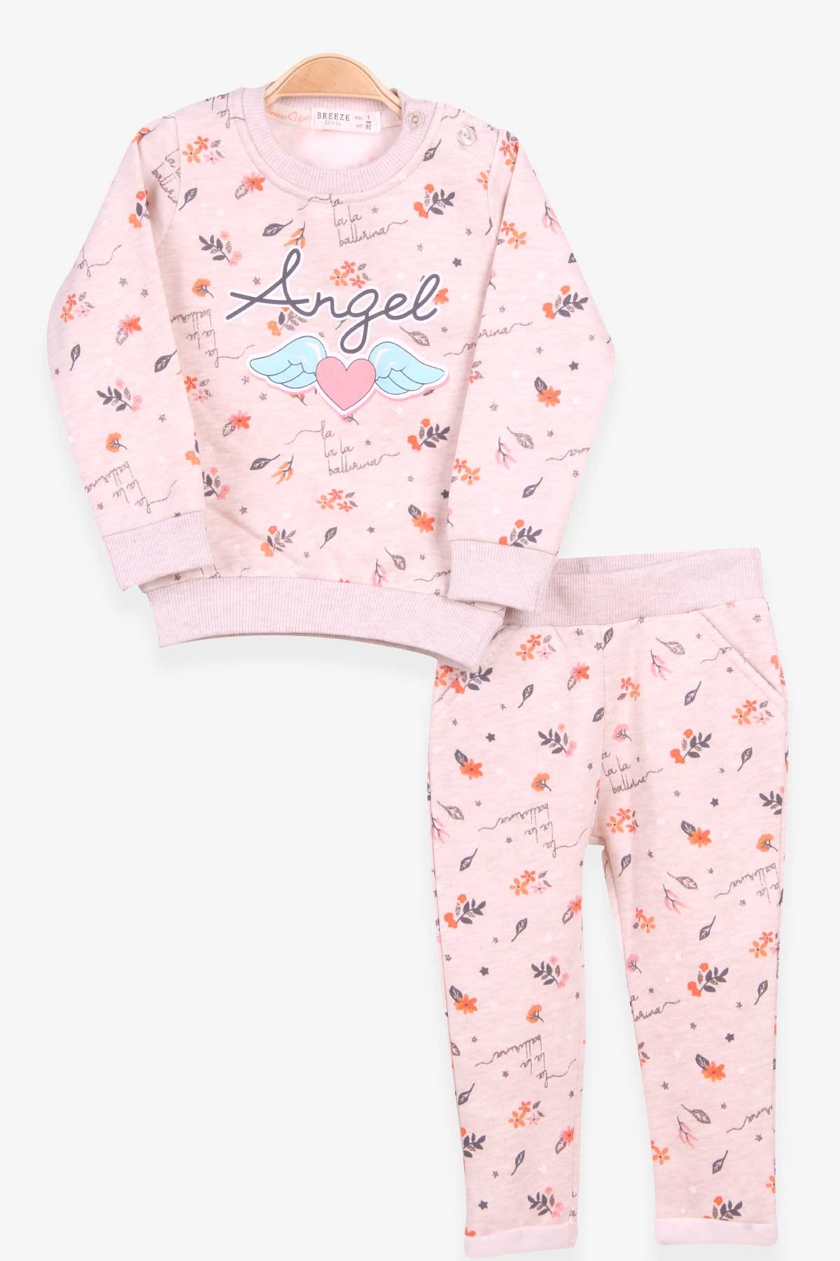 Breeze Kız Bebek Taytlı Takım Çiçek Desenli Baskılı Bej (6 Ay-2 Yaş)