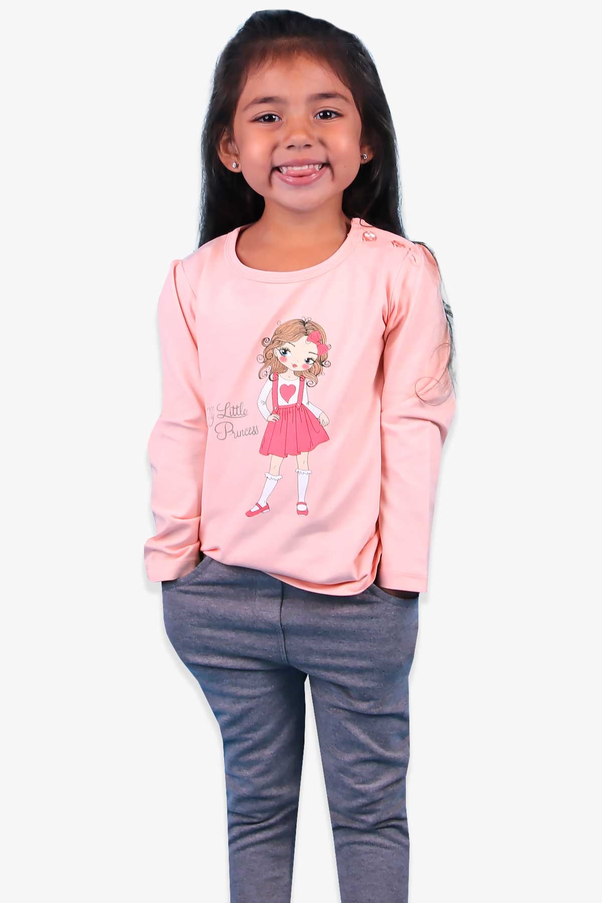 Breeze Kız Bebek Taytlı Takım Kalpli Kız Baskılı Somon (9 Ay-1.5 Yaş)