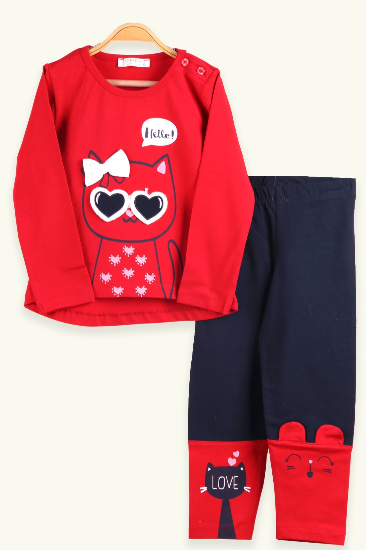 Breeze Kız Bebek Taytlı Takım Kedili Kırmızı (1.5 Yaş)