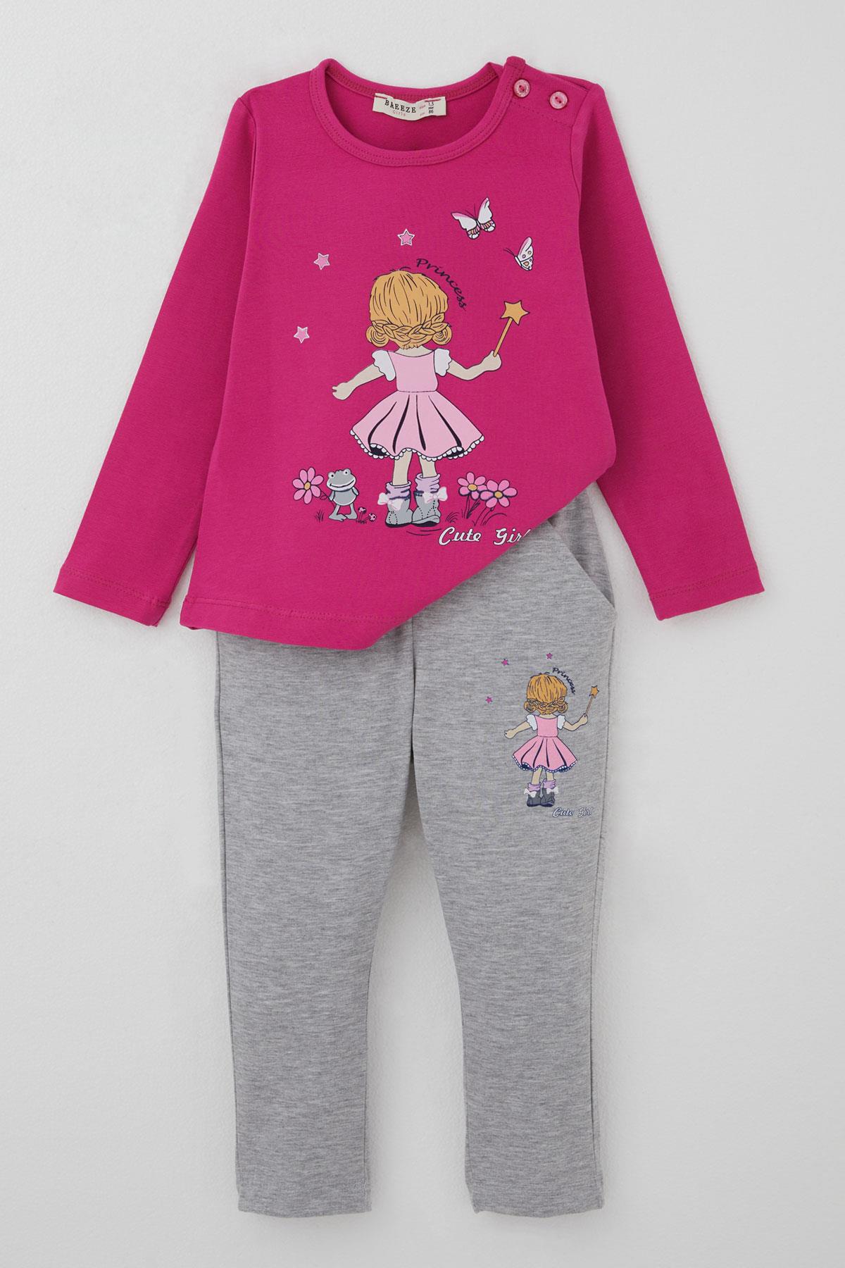 Breeze Kız Bebek Taytlı Takım Prenses Kız Baskılı Pembe (1-1.5 Yaş)