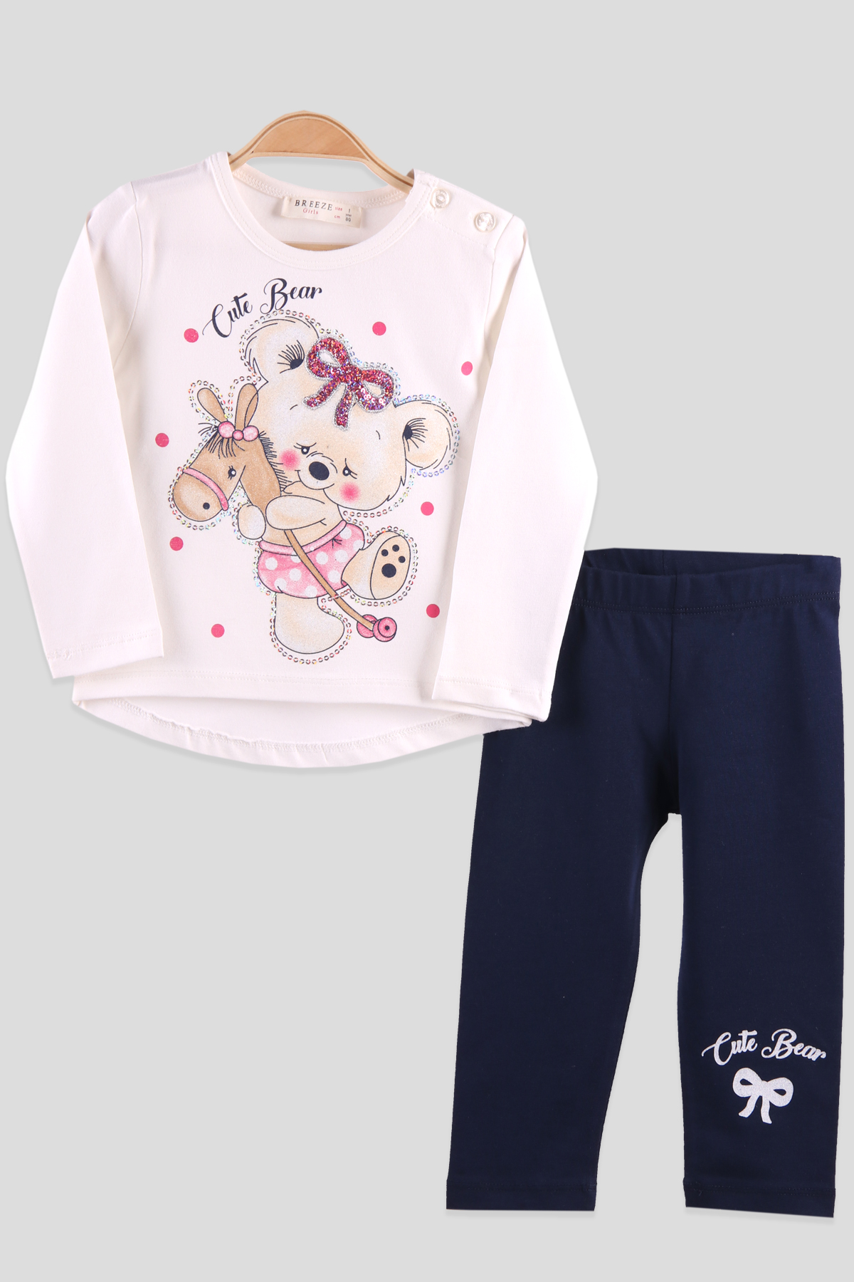 Breeze Kız Bebek Taytlı Takım Pullu Ayıcıklı Ekru (9 Ay-3 Yaş)