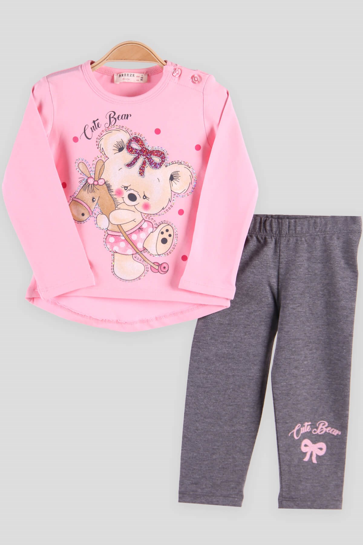 Breeze Kız Bebek Taytlı Takım Pullu Ayıcıklı Pembe (9 Ay-3 Yaş)