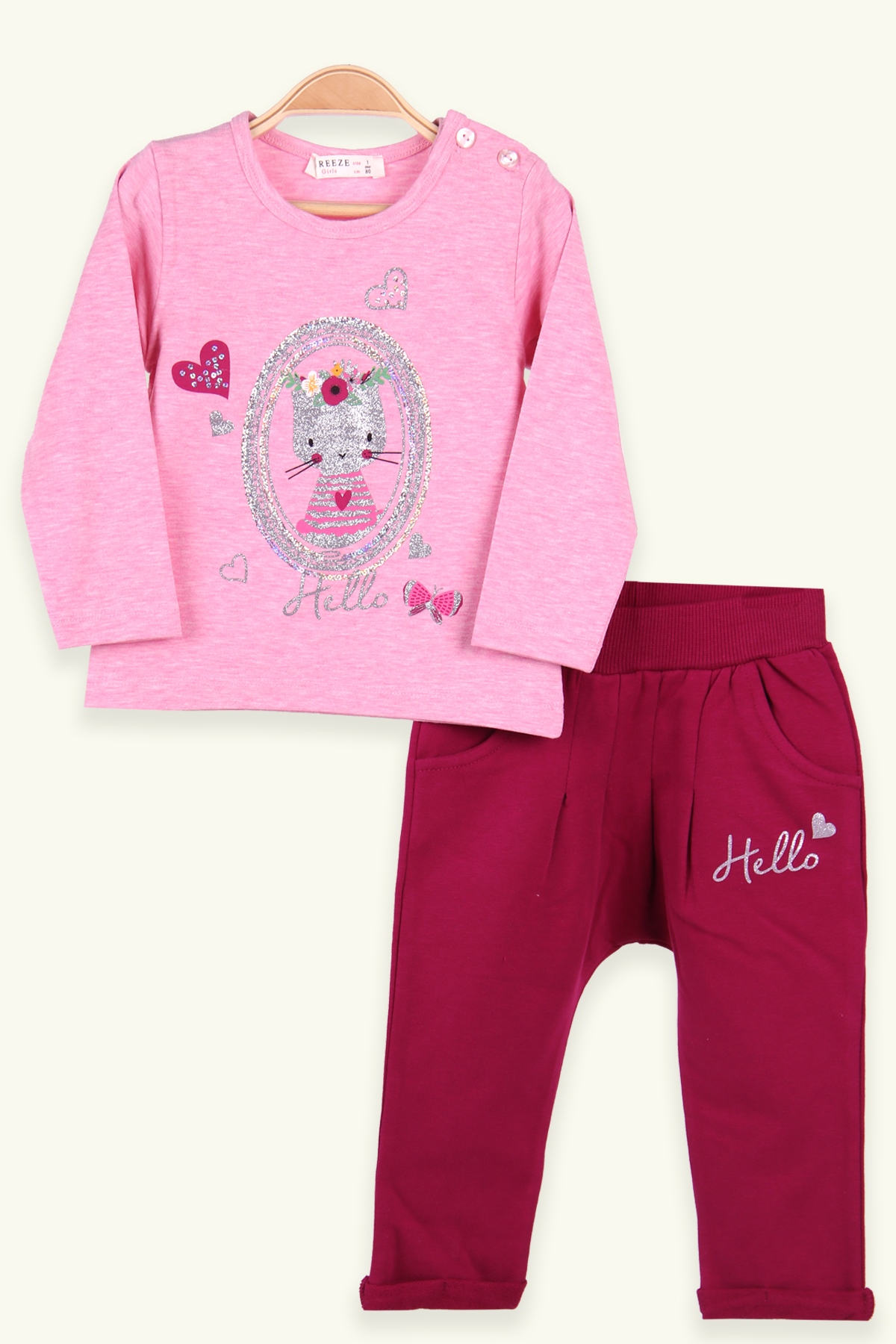 Breeze Kız Bebek Taytlı Takım Pullu Tavşanlı Pembe-Fuşya (9 Ay- 3 Yaş)