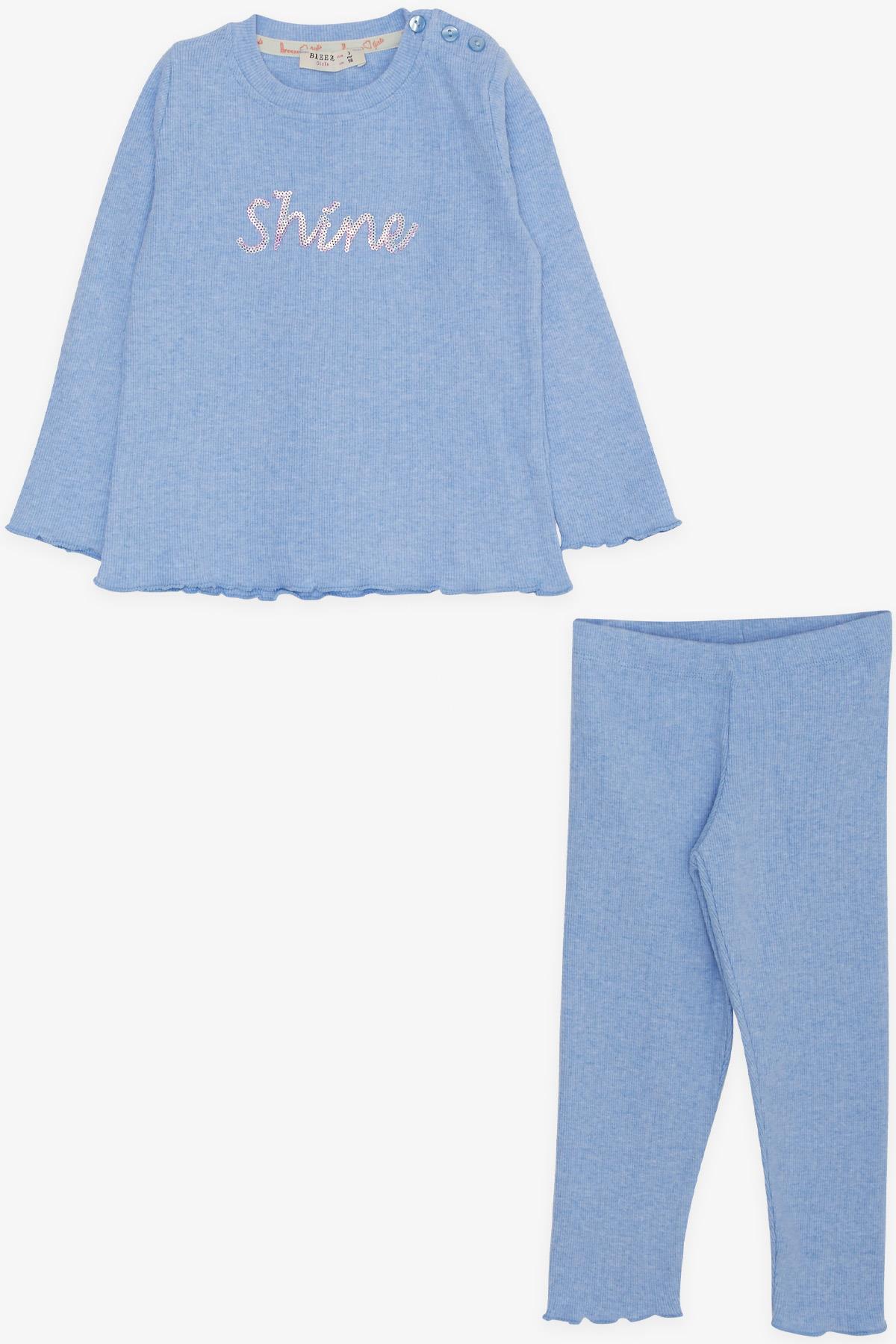 Breeze Kız Bebek Taytlı Takım Pullu Yazı Baskılı Mavi (9 Ay-3 Yaş)