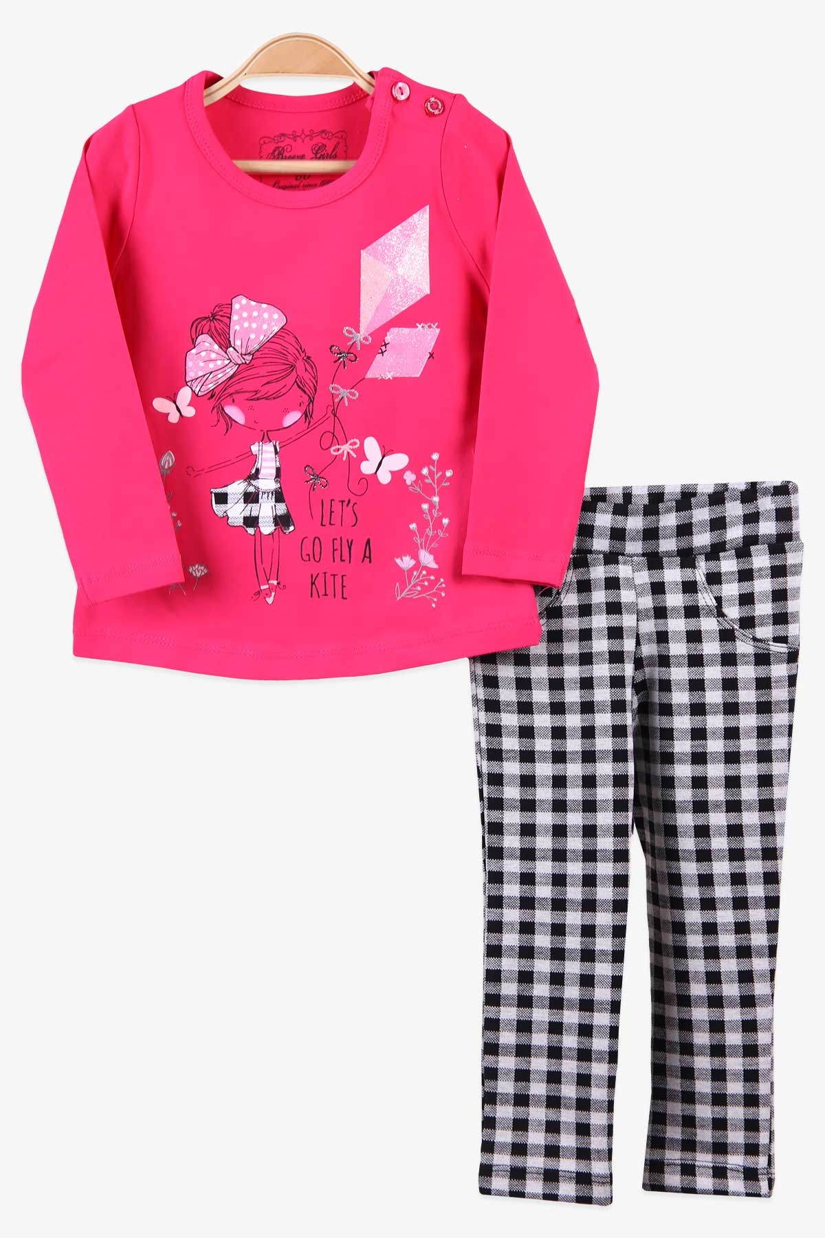 Breeze Kız Bebek Taytlı Takım Simli Ekoseli Fuşya (9 Ay-1 Yaş)