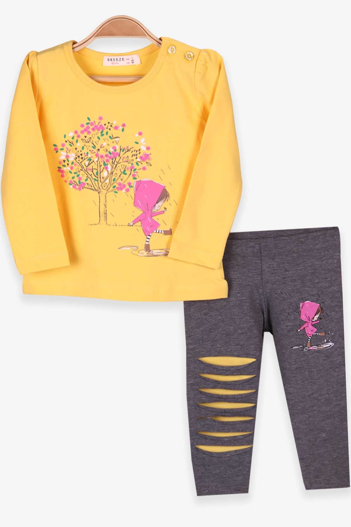 Breeze Kız Bebek Taytlı Takım Sonbahar Temalı Sarı (1 Yaş)