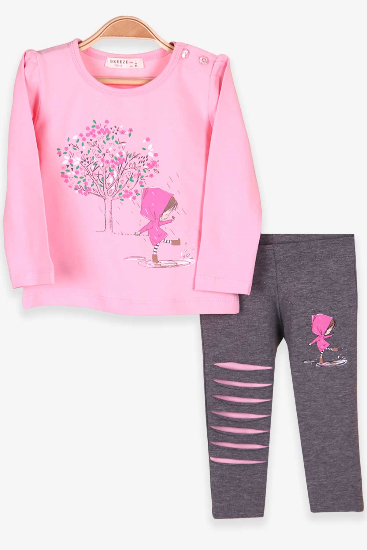 Breeze Kız Bebek Taytlı Takım Sonbahar Temalı Pudra (1 Yaş)