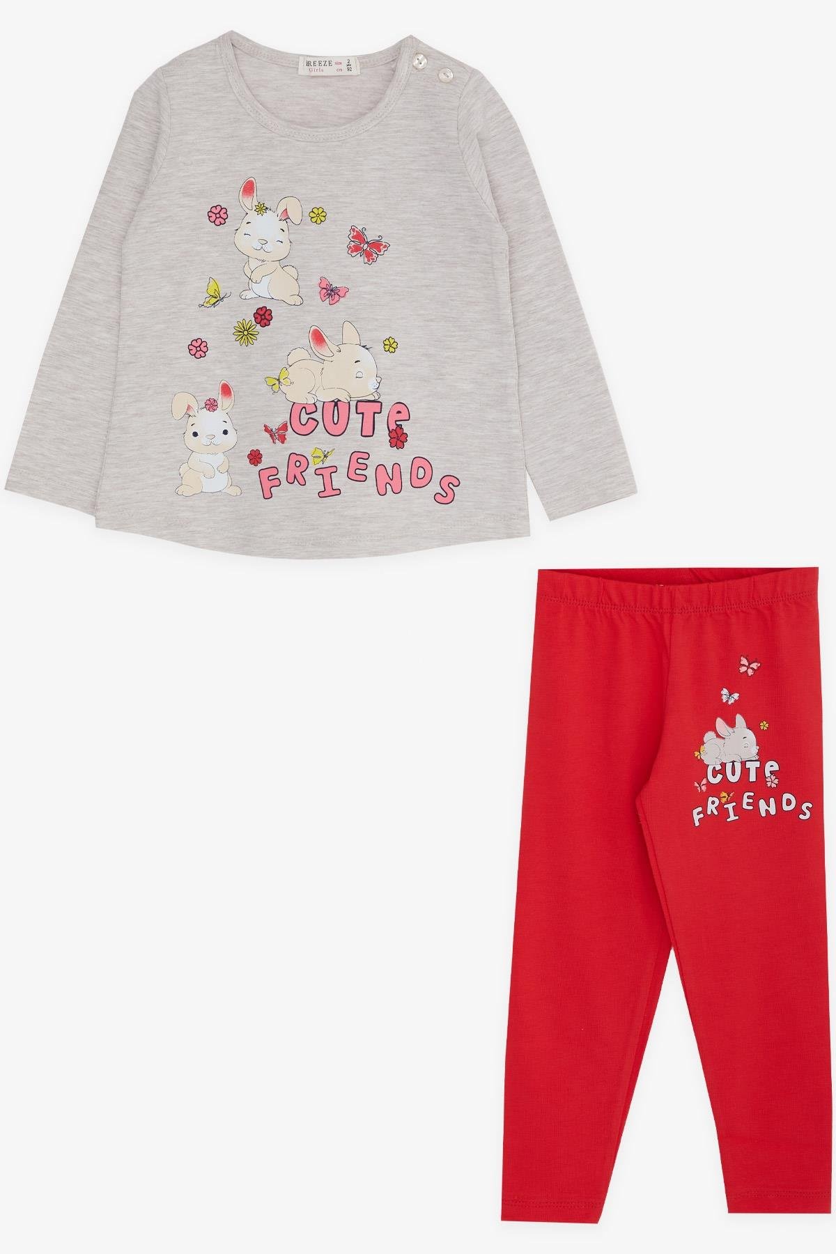 Breeze Kız Bebek Taytlı Takım Tavşan Baskılı Bej Melanj (9 Ay-3 Yaş)