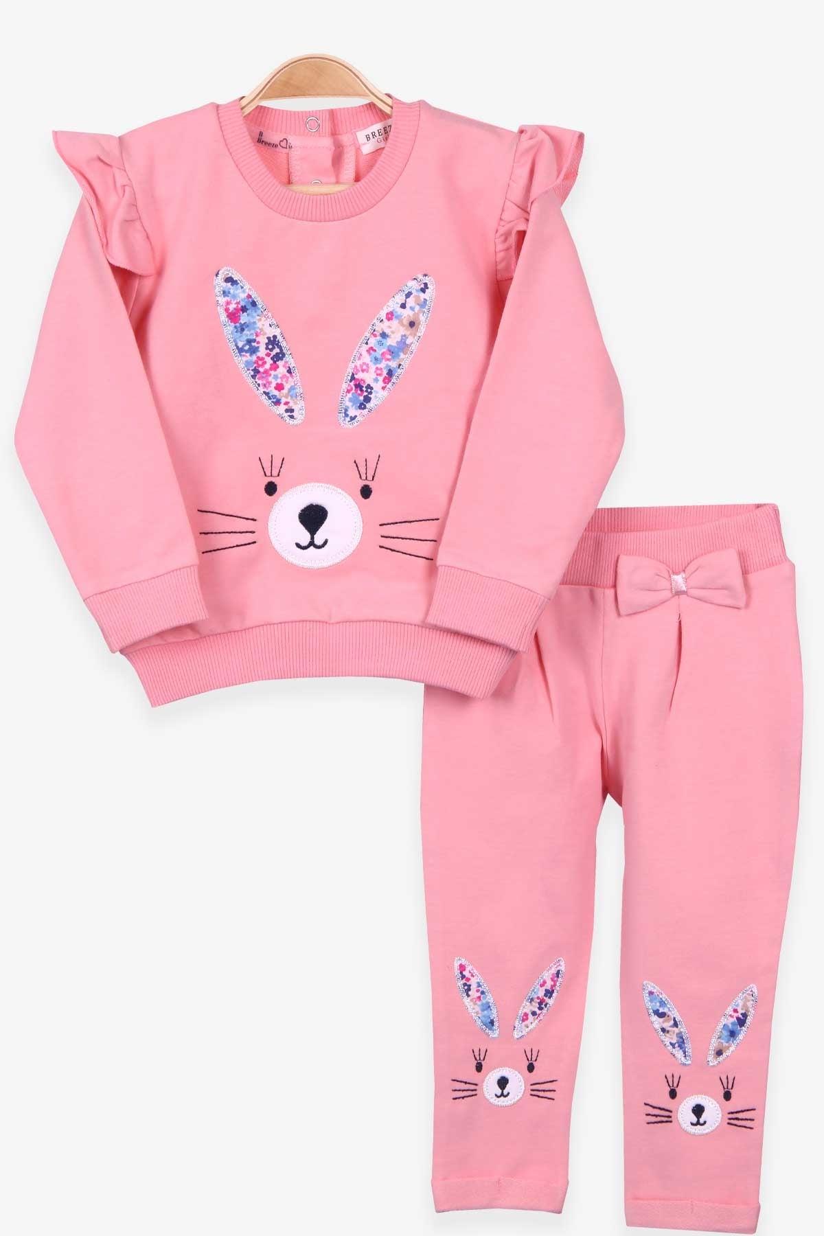 Breeze Kız Bebek Taytlı Takım Tavşan Nakışlı Somon (9 Ay-3 Yaş)