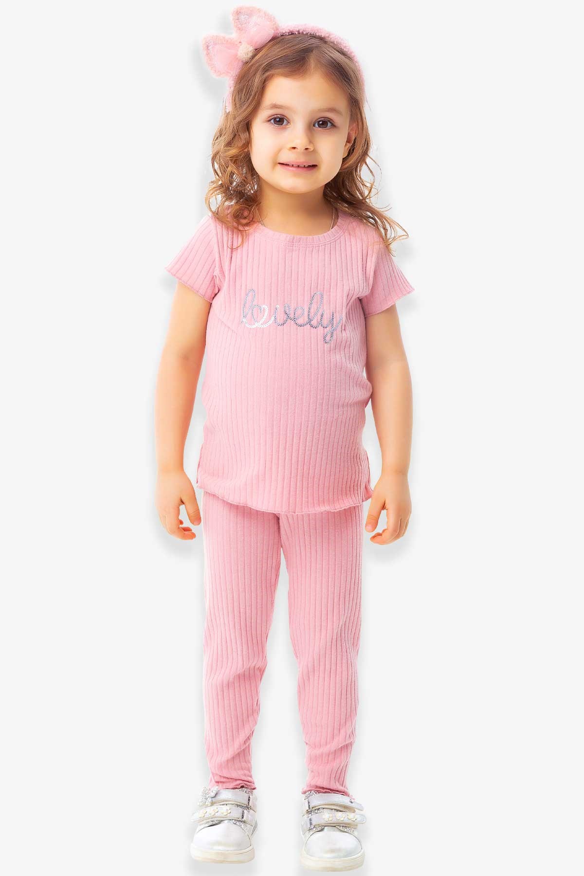 Breeze Kız Bebek Taytlı Takım Yazı Nakışlı Gülkurusu (9 Ay-3 Yaş)