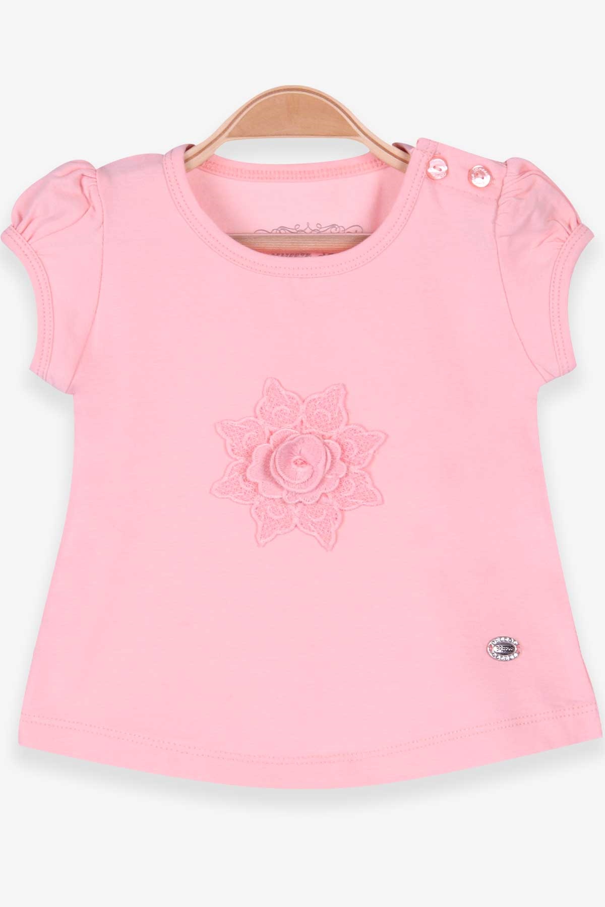 Breeze Kız Bebek Tişört Çiçekli Nakışlı Somon (9 Ay-3 Yaş)