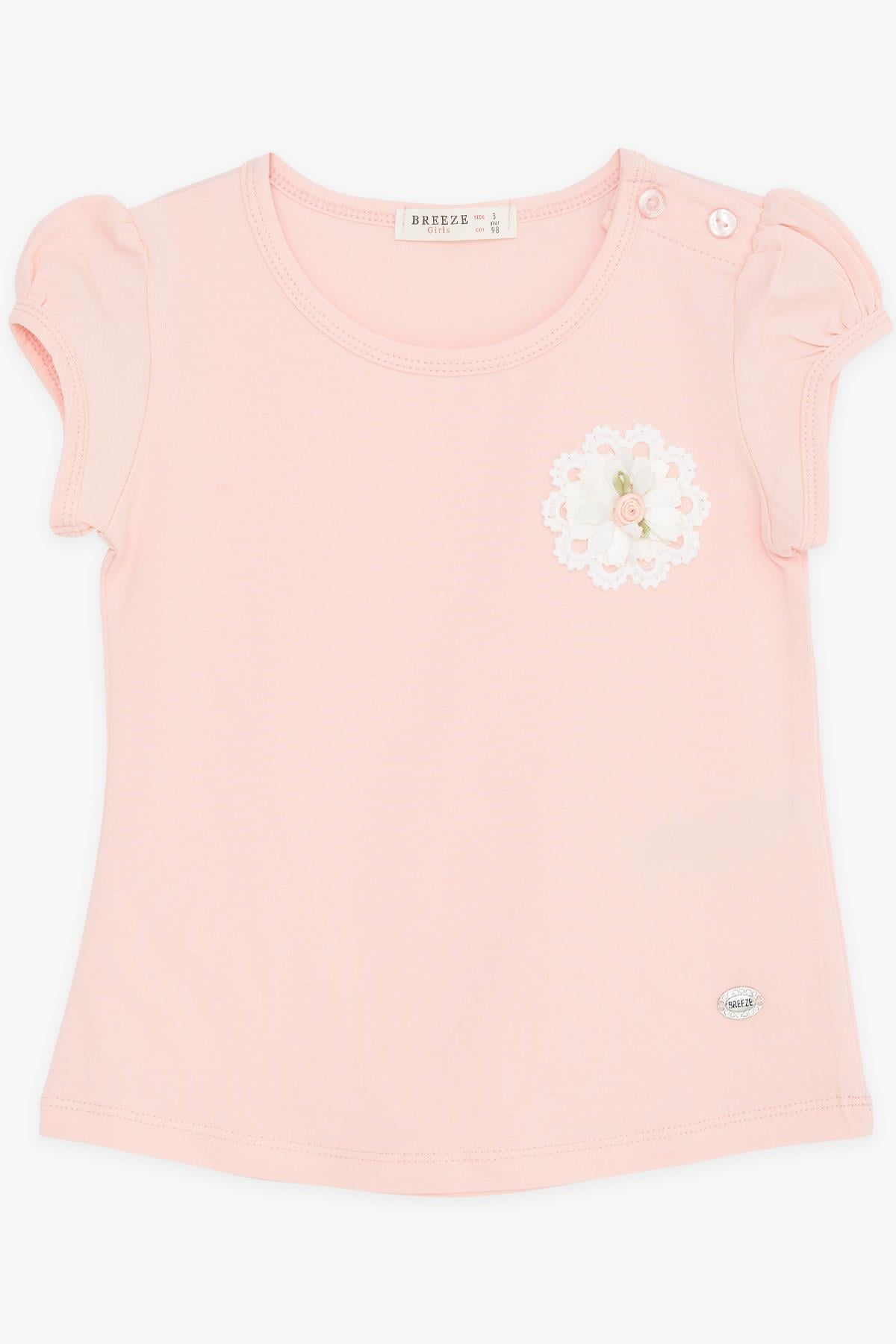 Breeze Kız Bebek Tişört Çiçekli Nakışlı Somon (9 Ay-3 Yaş)
