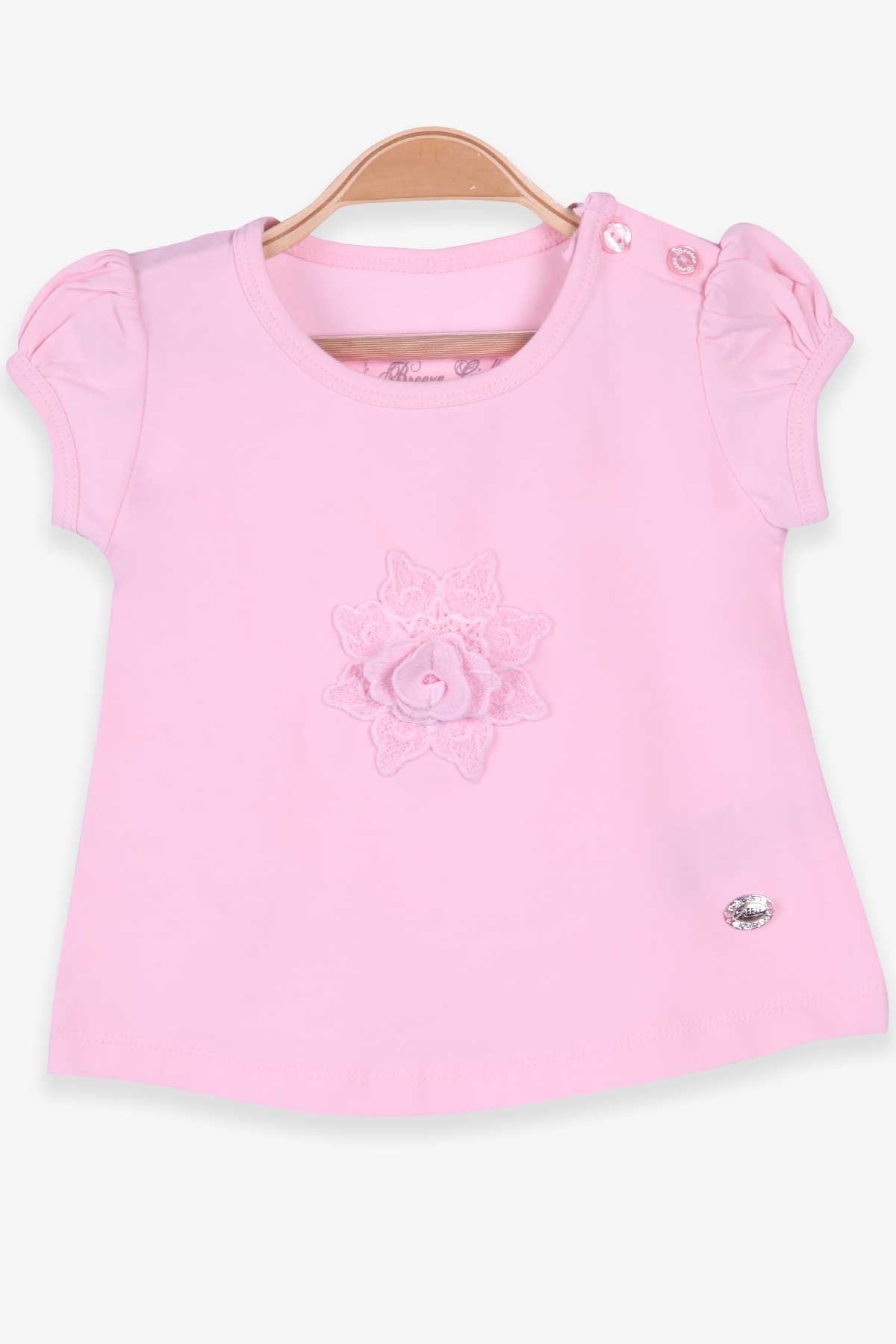 Breeze Kız Bebek Tişört Çiçekli Nakışlı Pudra (9 Ay-3 Yaş)