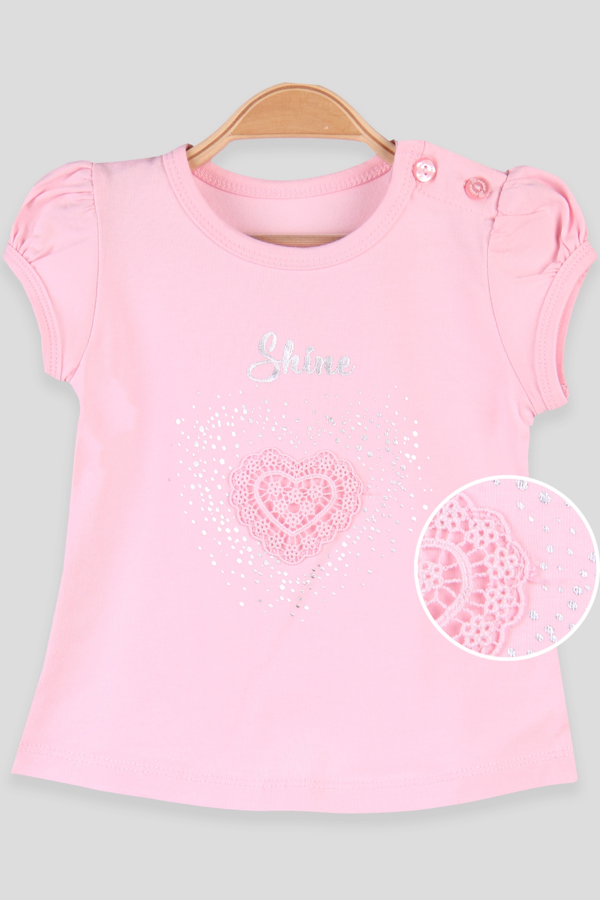 Breeze Kız Bebek Tişört Dantelli Baskılı  Pembe (9 Ay-3 Yaş)