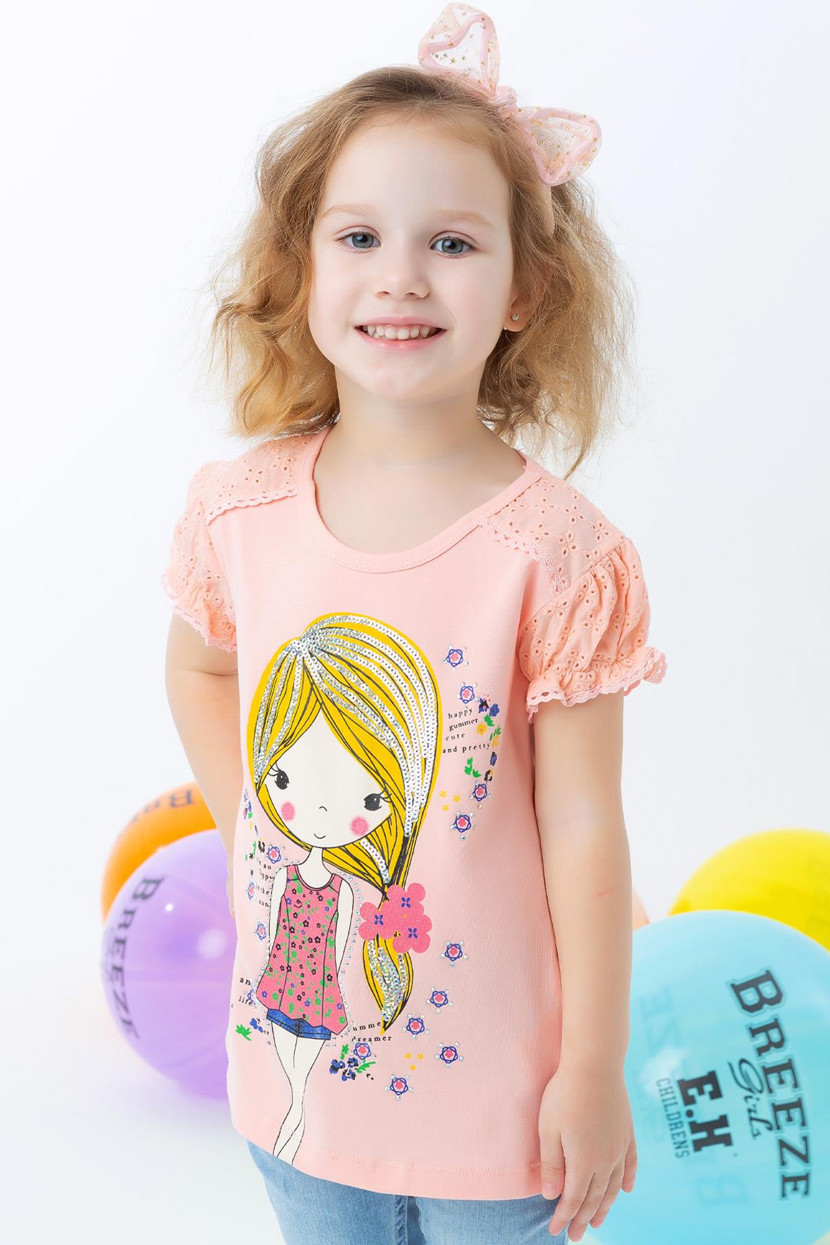 Breeze Kız Bebek Tişört Kızı Sim Baskılı Somon (1 Yaş)