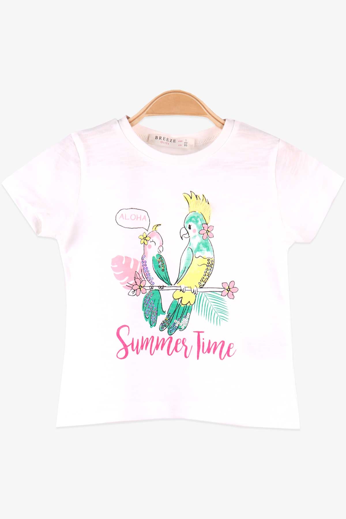 Breeze Kız Bebek Tişört Papağanı Pullu Ekru (9 Ay-3 Yaş)