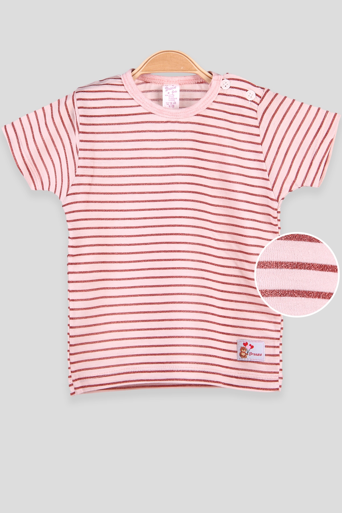 Breeze Kız Bebek Tişört Patlı Çizgili Simli  Pudra (1-4 Yaş)