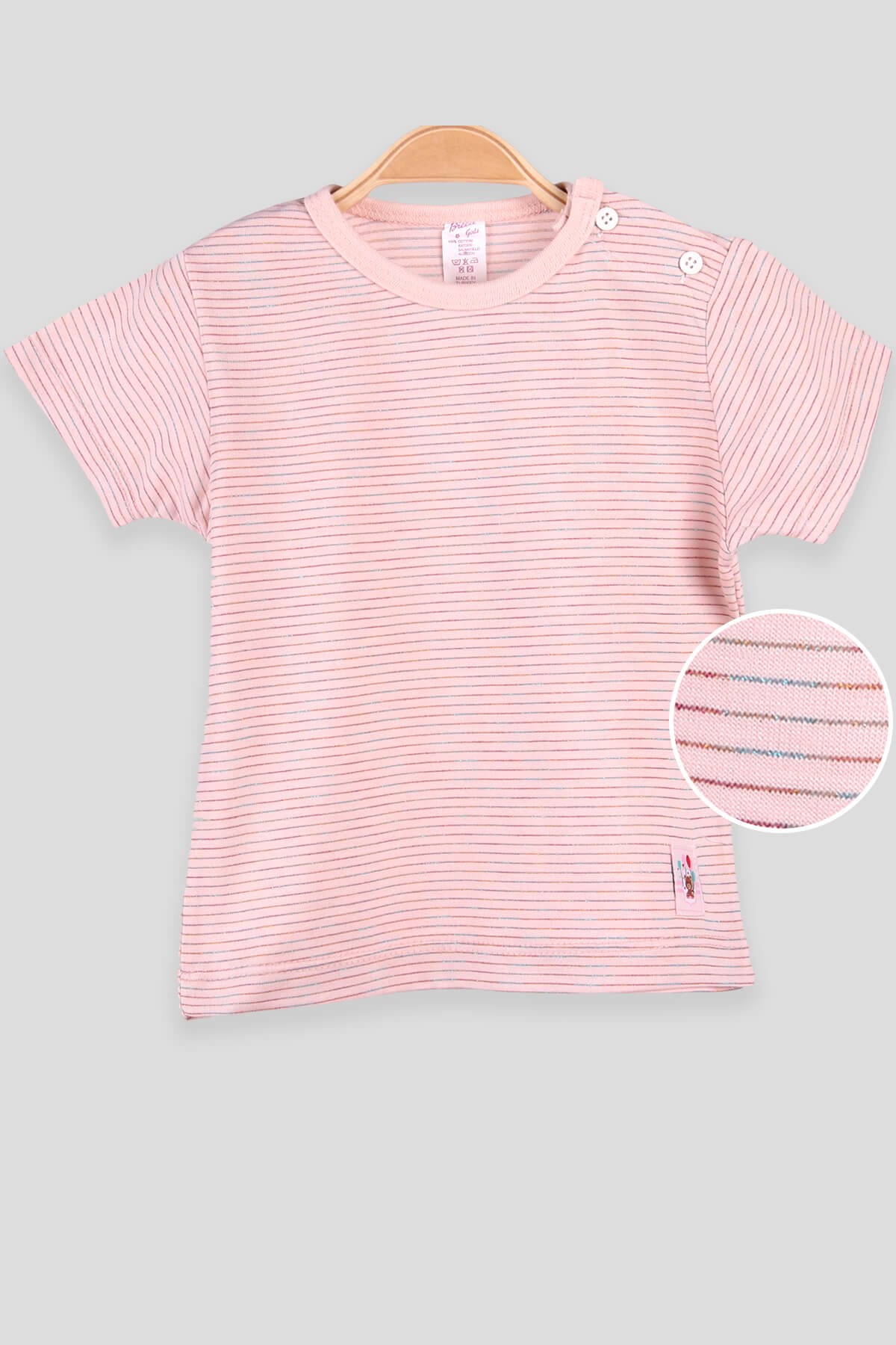 Breeze Kız Bebek Tişört Patlı Çizgili Simli  Pudra (1-4 Yaş)