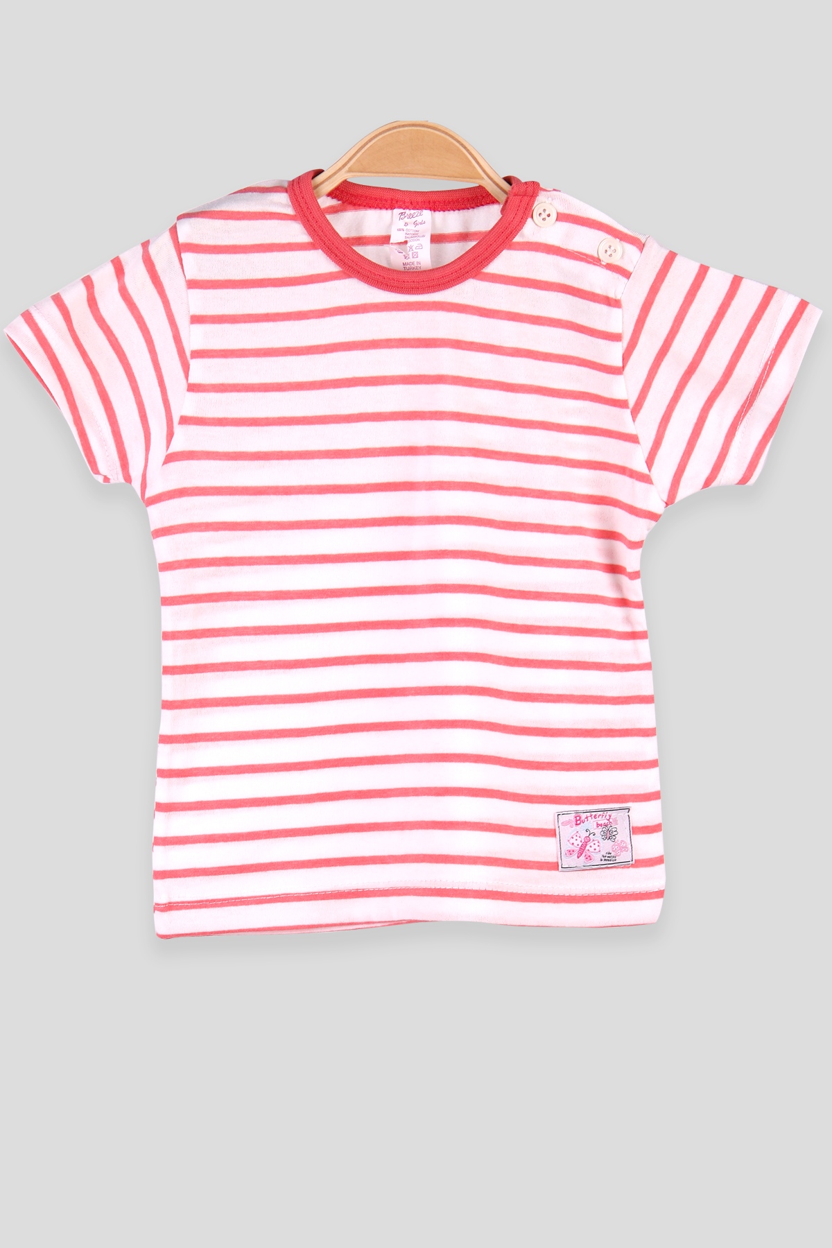 Breeze Kız Bebek Tişört Patlı Çizgili Somon (1-4 Yaş)