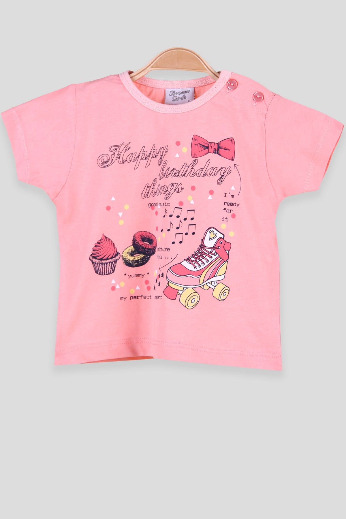 Breeze Kız Bebek Tişört Patlı Paten Baskılı Somon (1-4 Yaş)