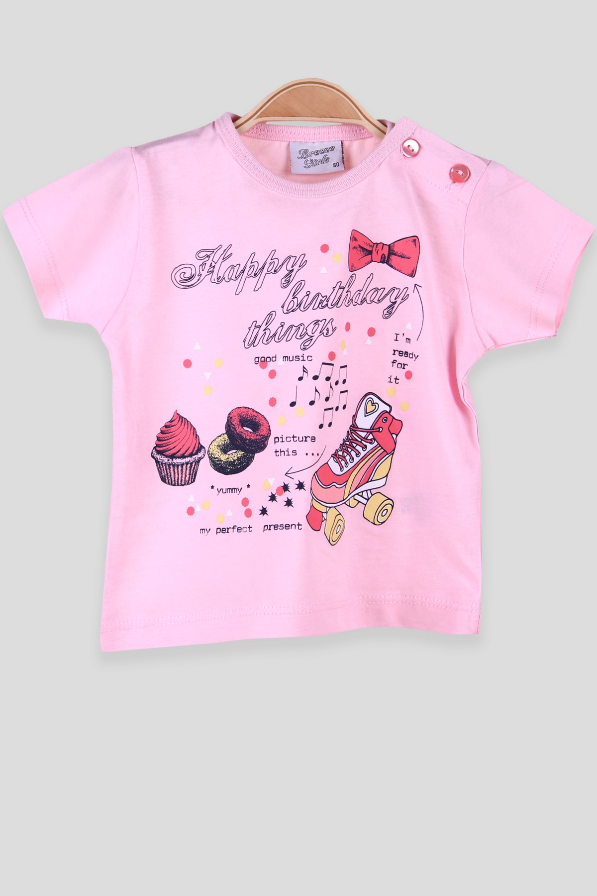Breeze Kız Bebek Tişört Patlı Paten Baskılı Pembe (1-4 Yaş)