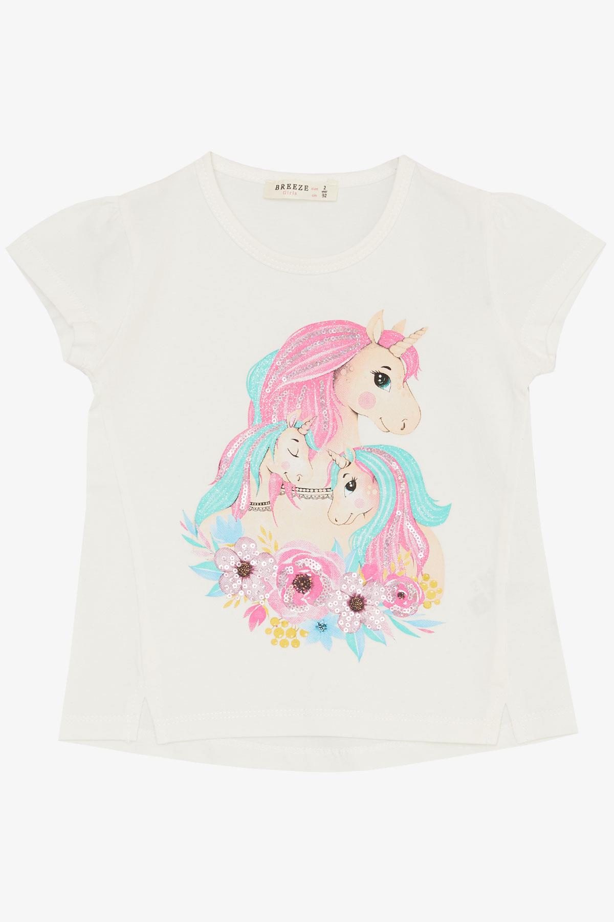 Breeze Kız Bebek Tişört Unicorn Baskılı Ekru (2 Yaş)
