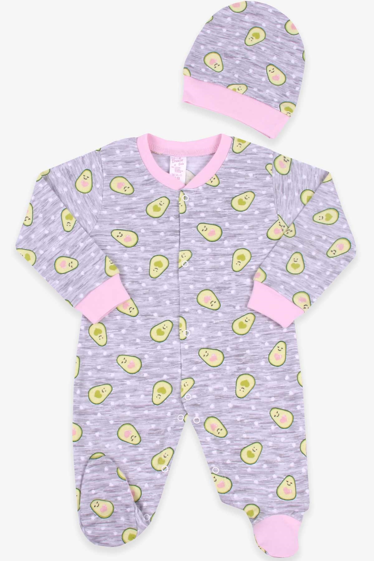 Breeze Kız Bebek Tulum Avokado Desenli Şapkalı Set Gri Melanj (0-3-6 Ay)