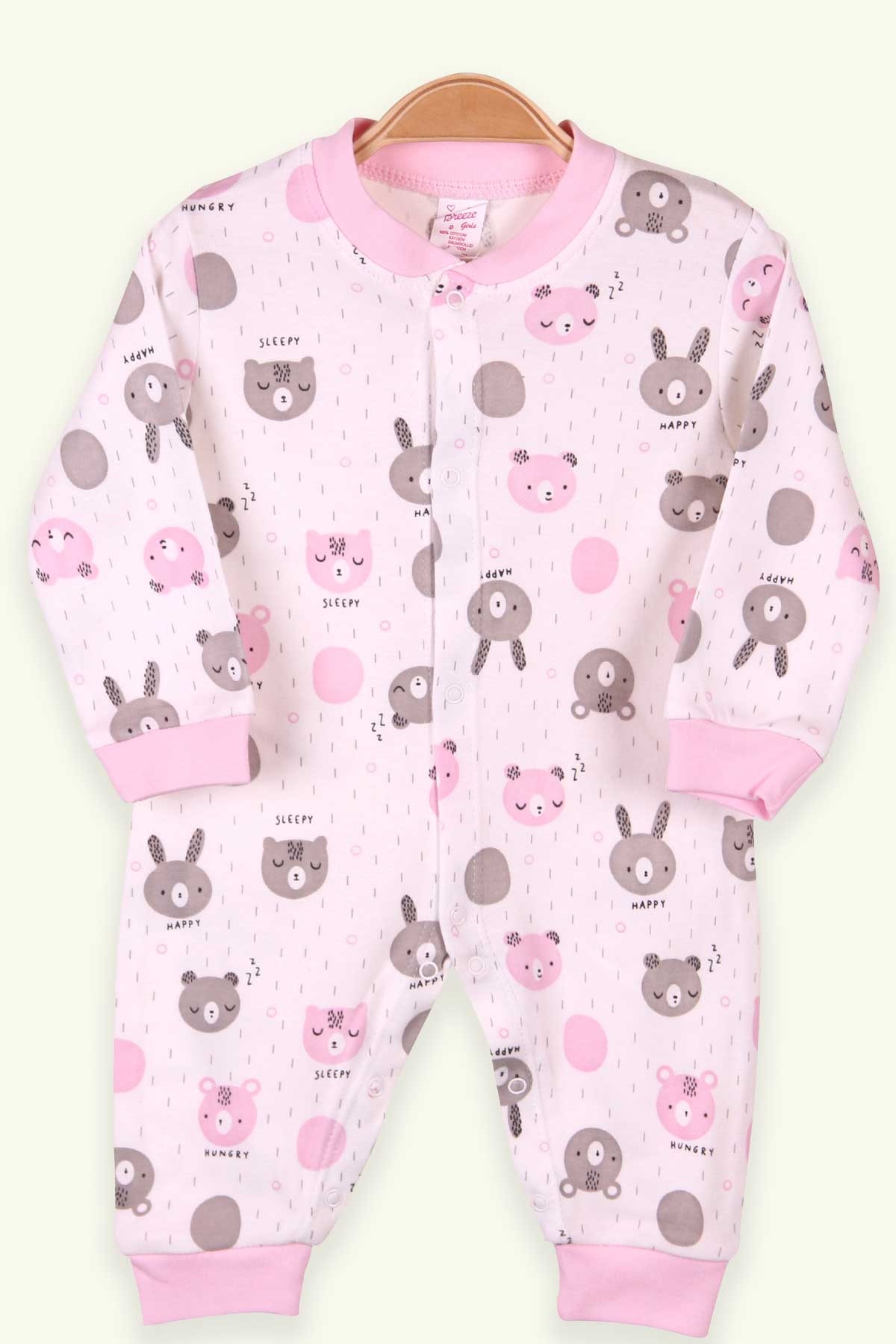 Breeze Kız Bebek Tulum Ayıcıklı Tavşanlı Pudra (0-3 Ay-4 Ay)