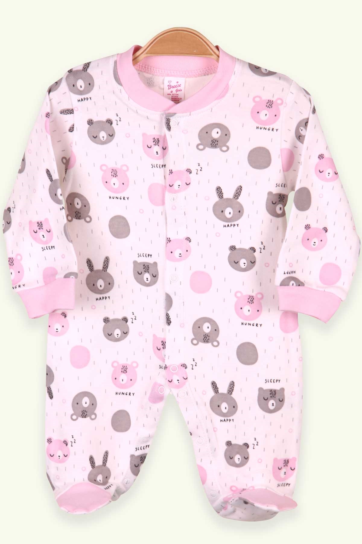 Breeze Kız Bebek Tulum Ayıcıklı Tavşanlı Pudra (0-3 Ay-4 Ay)