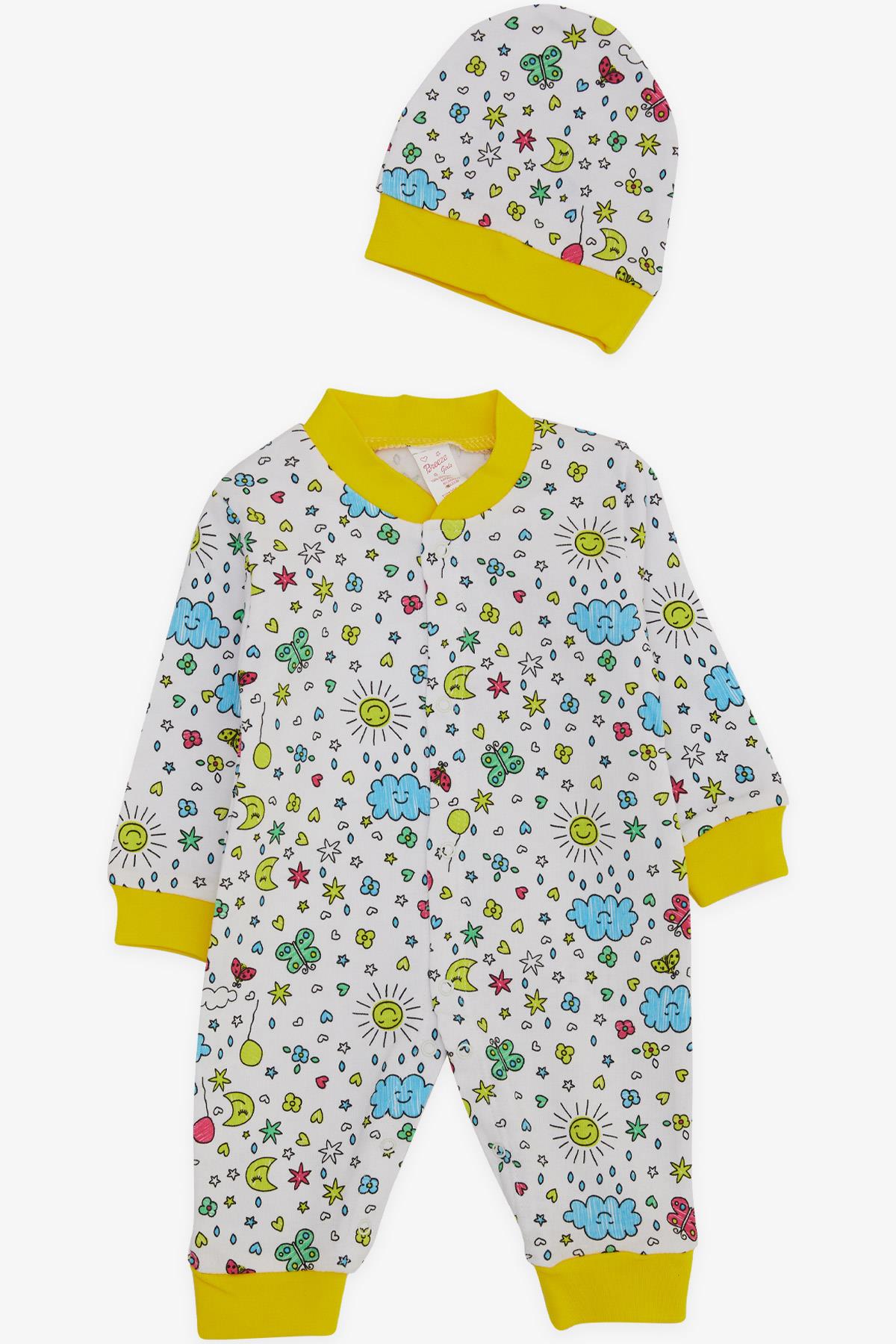 Breeze Kız Bebek Tulum Bahar Temalı Çiçek Desenli Beyaz (0-3 Ay-6 Ay)