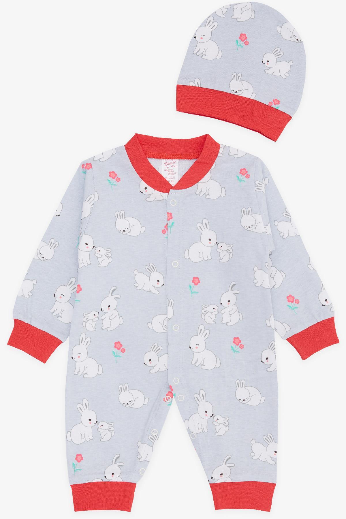 Breeze Kız Bebek Tulum Bahar Temalı Tavşancık Desenli Buz Mavisi (0-3 Ay-6 Ay)