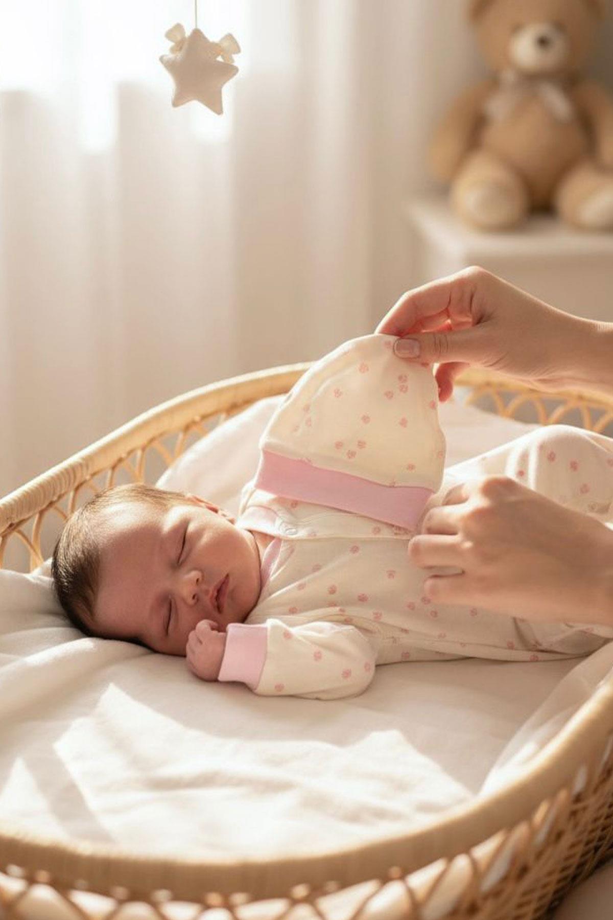 Breeze Kız Bebek Tulum Çiçek Desenli Krem (0-6 Ay)