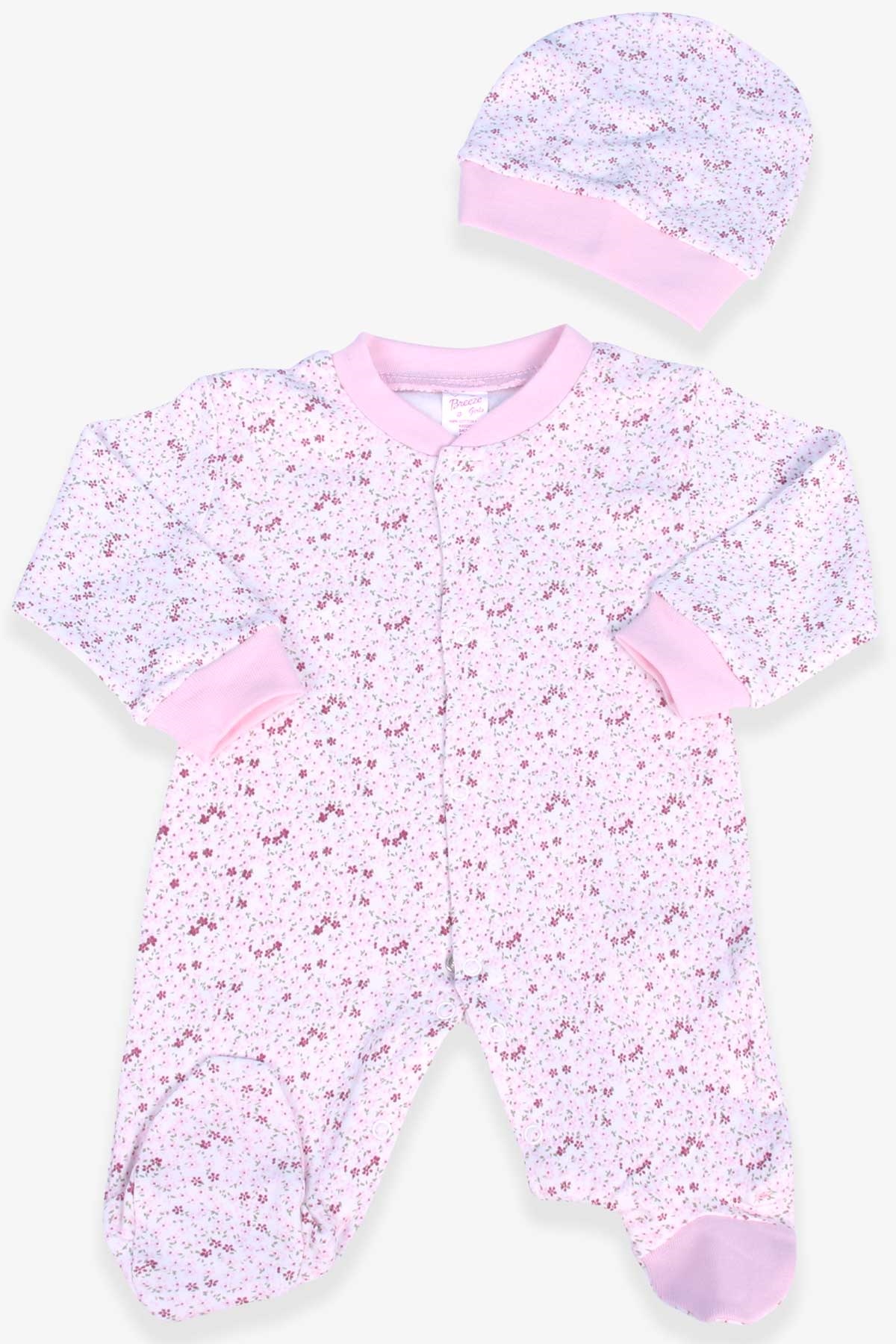 Breeze Kız Bebek Tulum Çiçek Desenli Şapkalı Set Ekru (0-3 Ay-6 Ay)