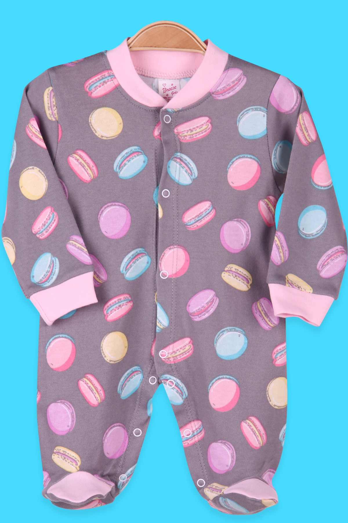 Breeze Kız Bebek Tulum Çıtçıtlı Sandviç Desenli Pudra (0-3 Ay-4 Ay)