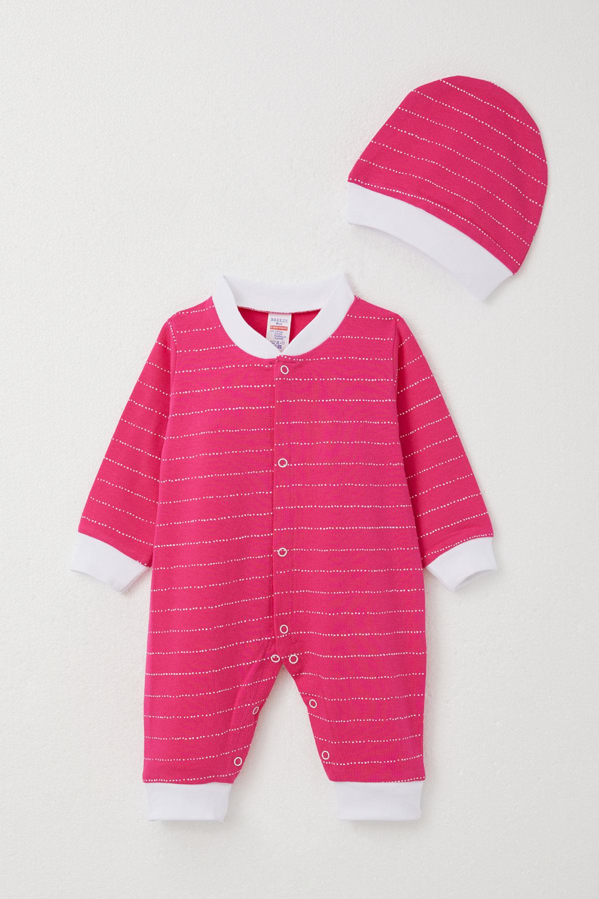 Breeze Kız Bebek Tulum Çizgili Fuşya (0-6 Ay)