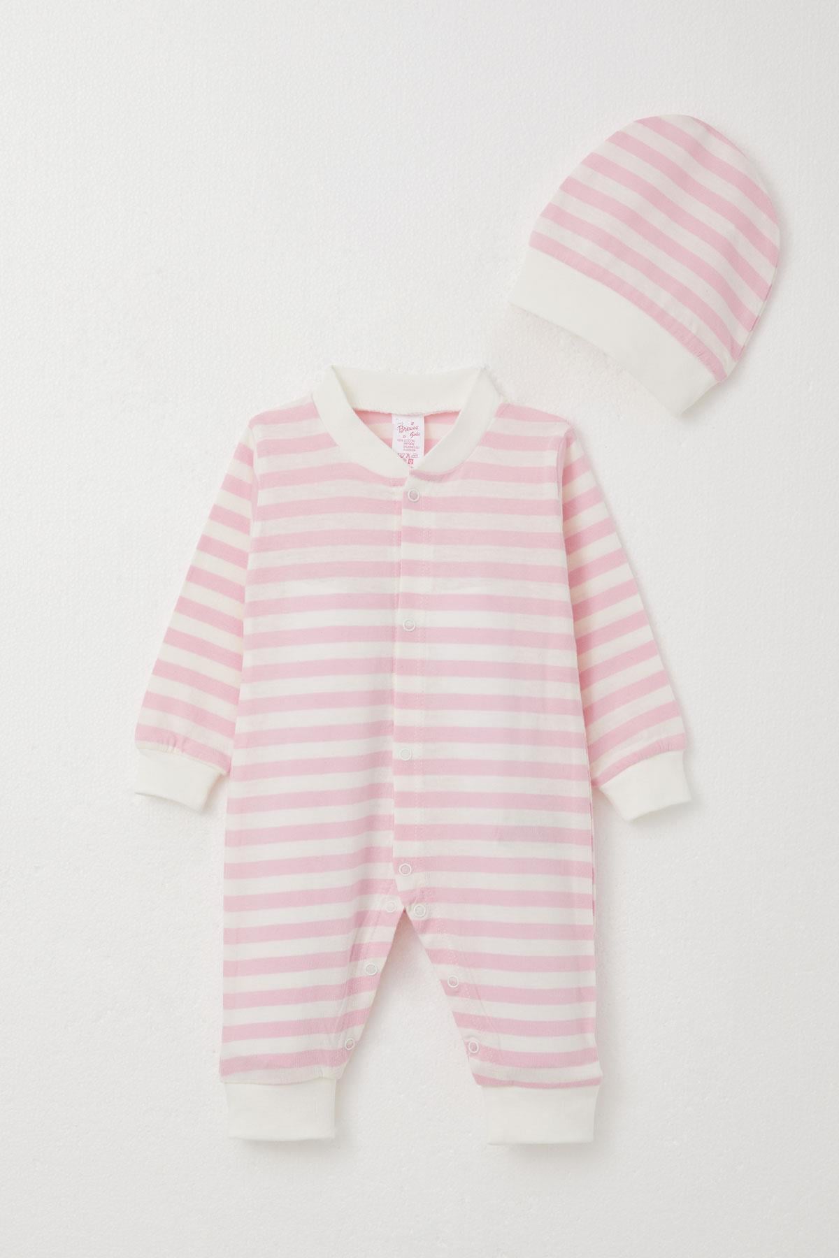 Breeze Kız Bebek Tulum Çizgili Pembe (0-6 Ay)