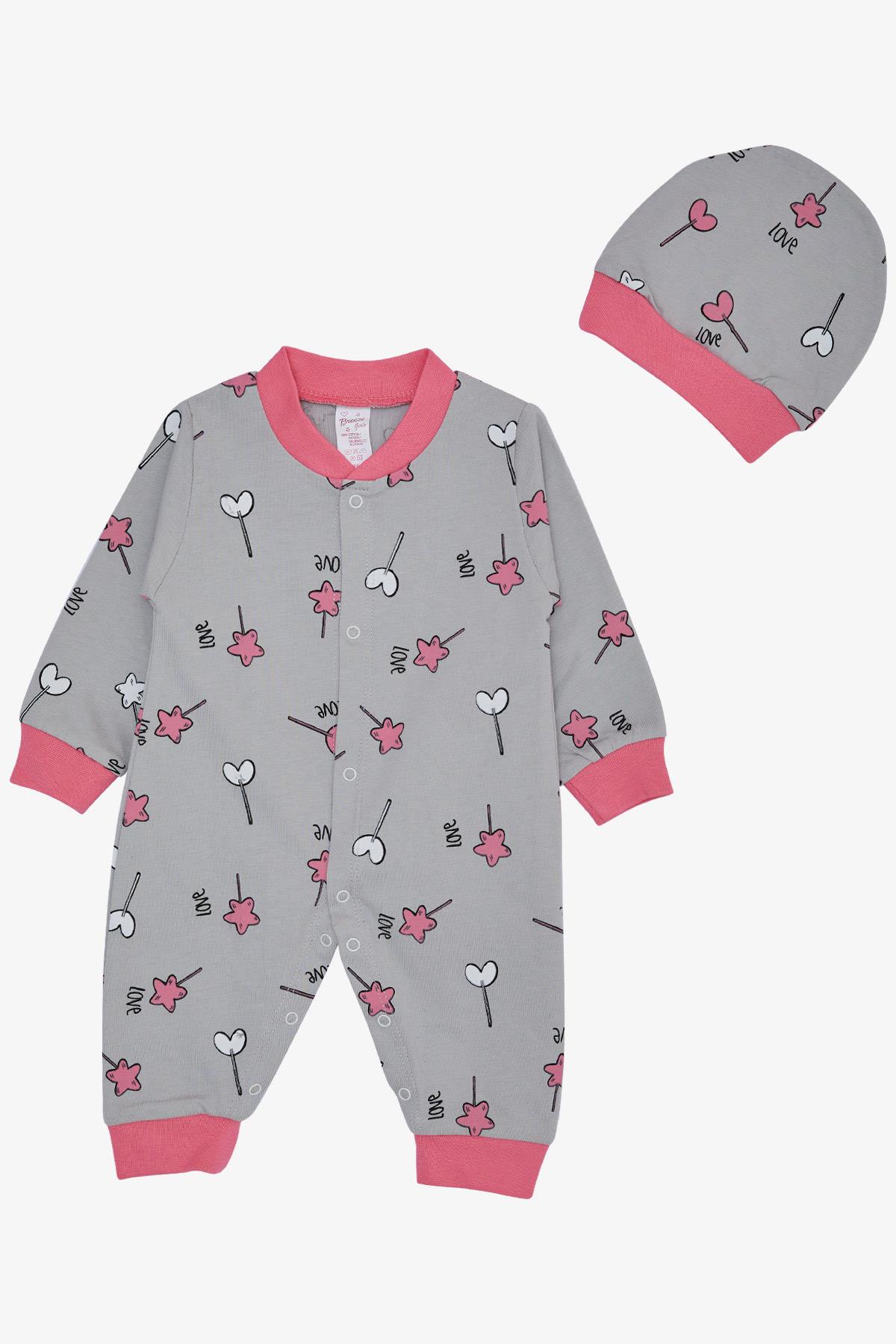 Breeze Kız Bebek Tulum Çubuklu Şeker Desenli Gri (0-6 Ay)