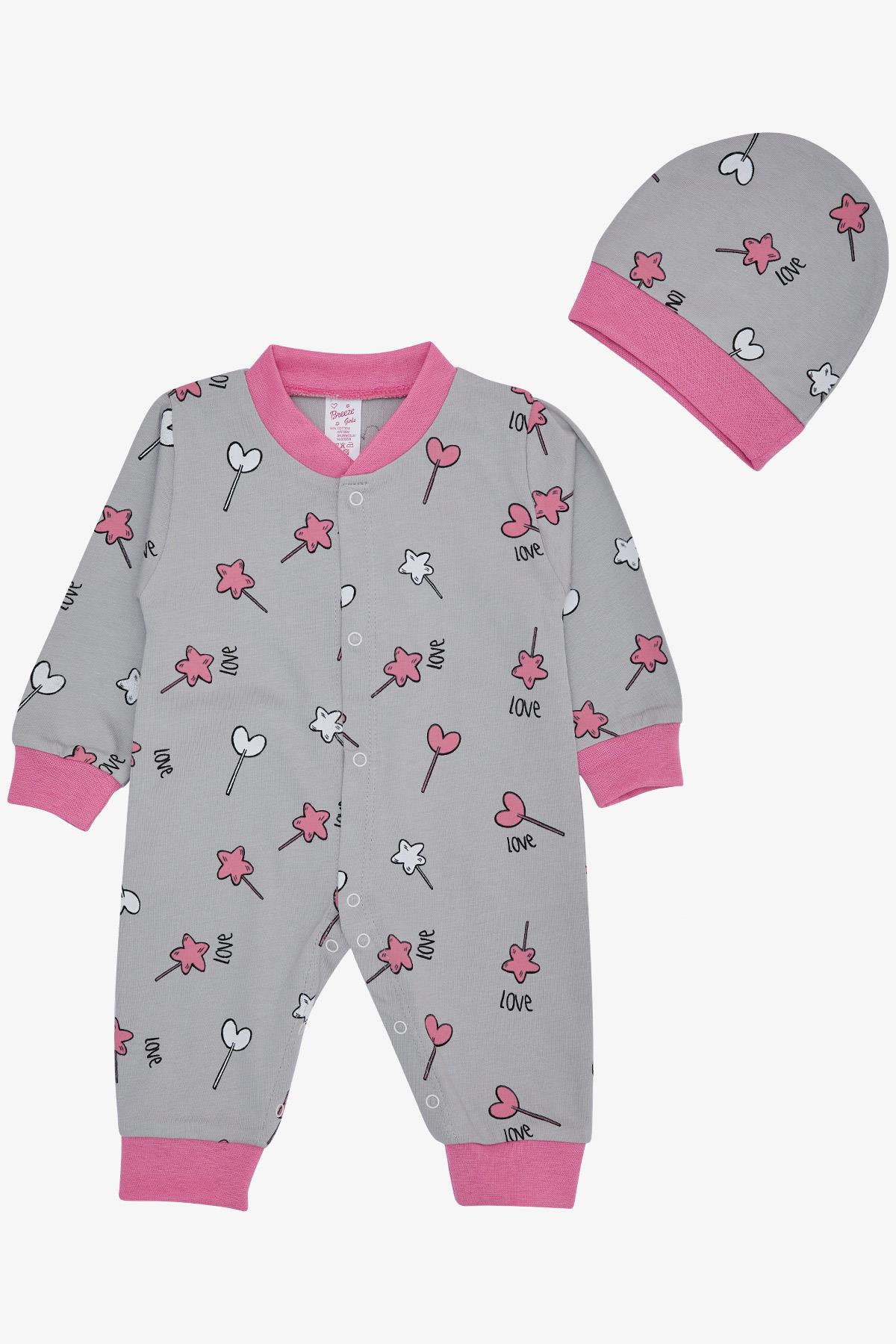 Breeze Kız Bebek Tulum Çubuklu Şeker Desenli Gri (0-6 Ay)